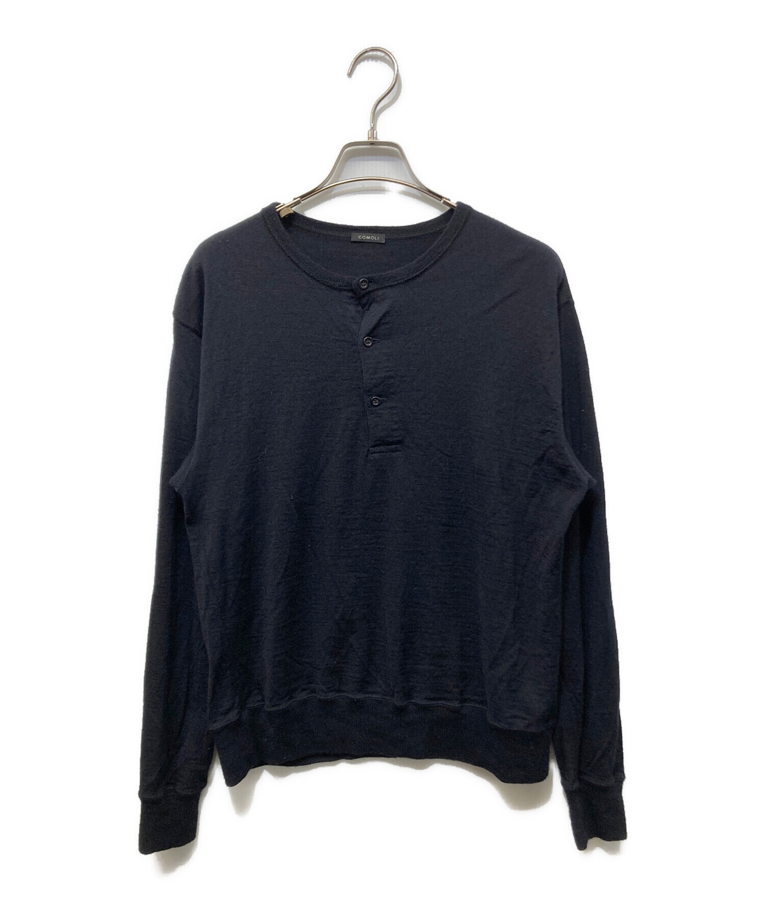 美品　COMOLI コモリ ウールヘンリーネックニット 黒L 中古・古着通販】COMOLI (コモリ) ヘンリーネックニット ブラック