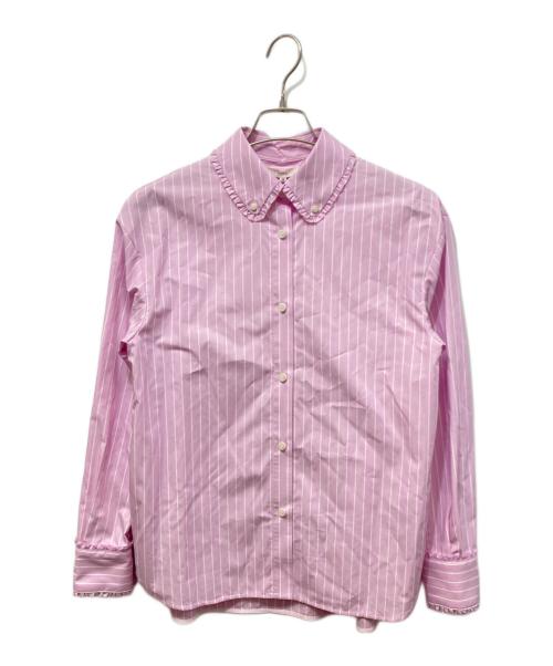 yori ミニフリルストライプシャツ ストライプ ブラウス 36 中古・古着通販】YORI (ヨリ) ミニフリルストライプシャツ ピンク