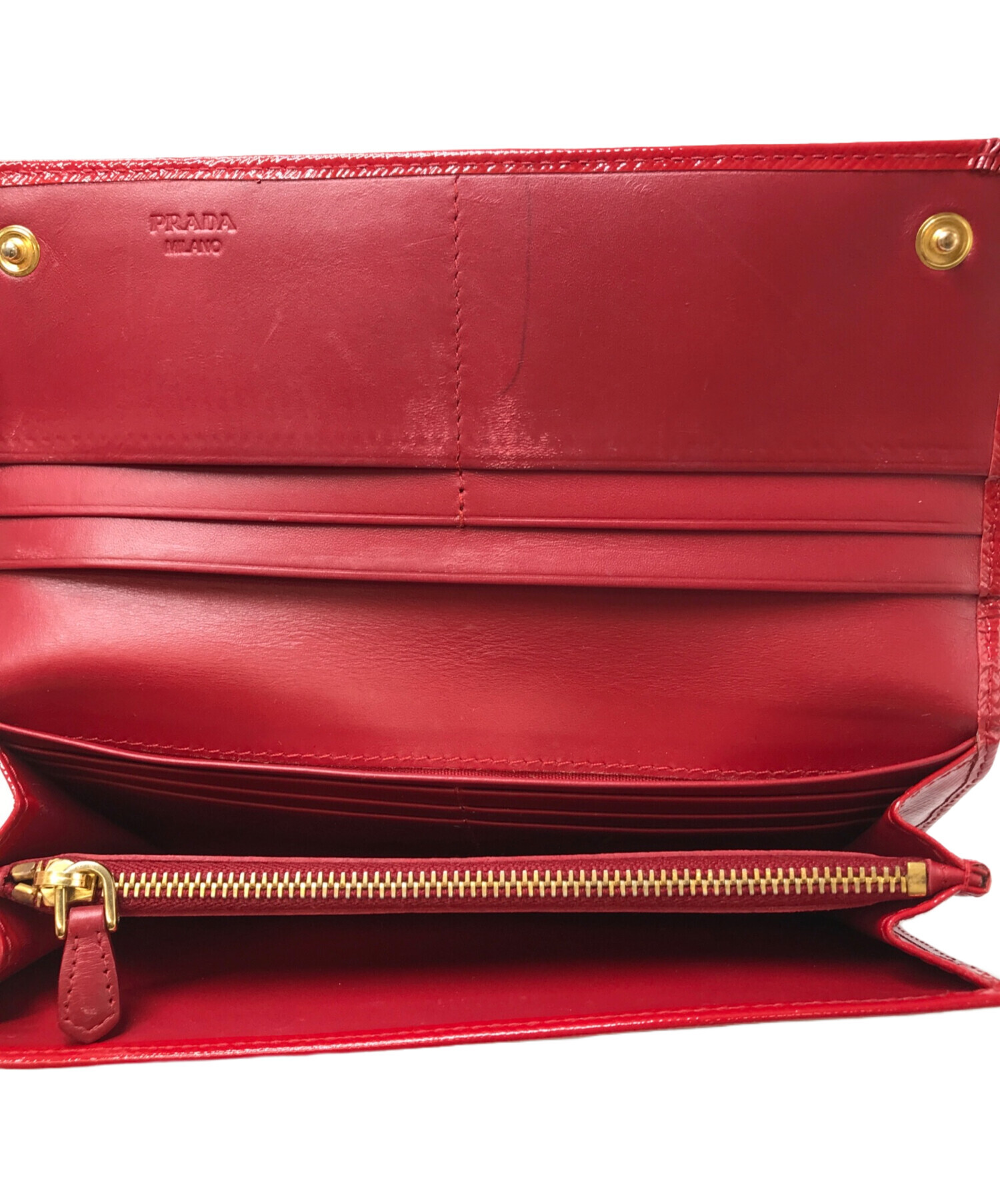 PRADA リボン付きレッド長財布 中古・古着通販】PRADA (プラダ) リボン長財布 レッド｜ブランド・古着
