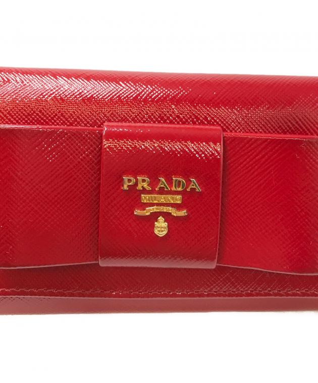 中古・古着通販】PRADA (プラダ) リボン長財布 レッド｜ブランド・古着