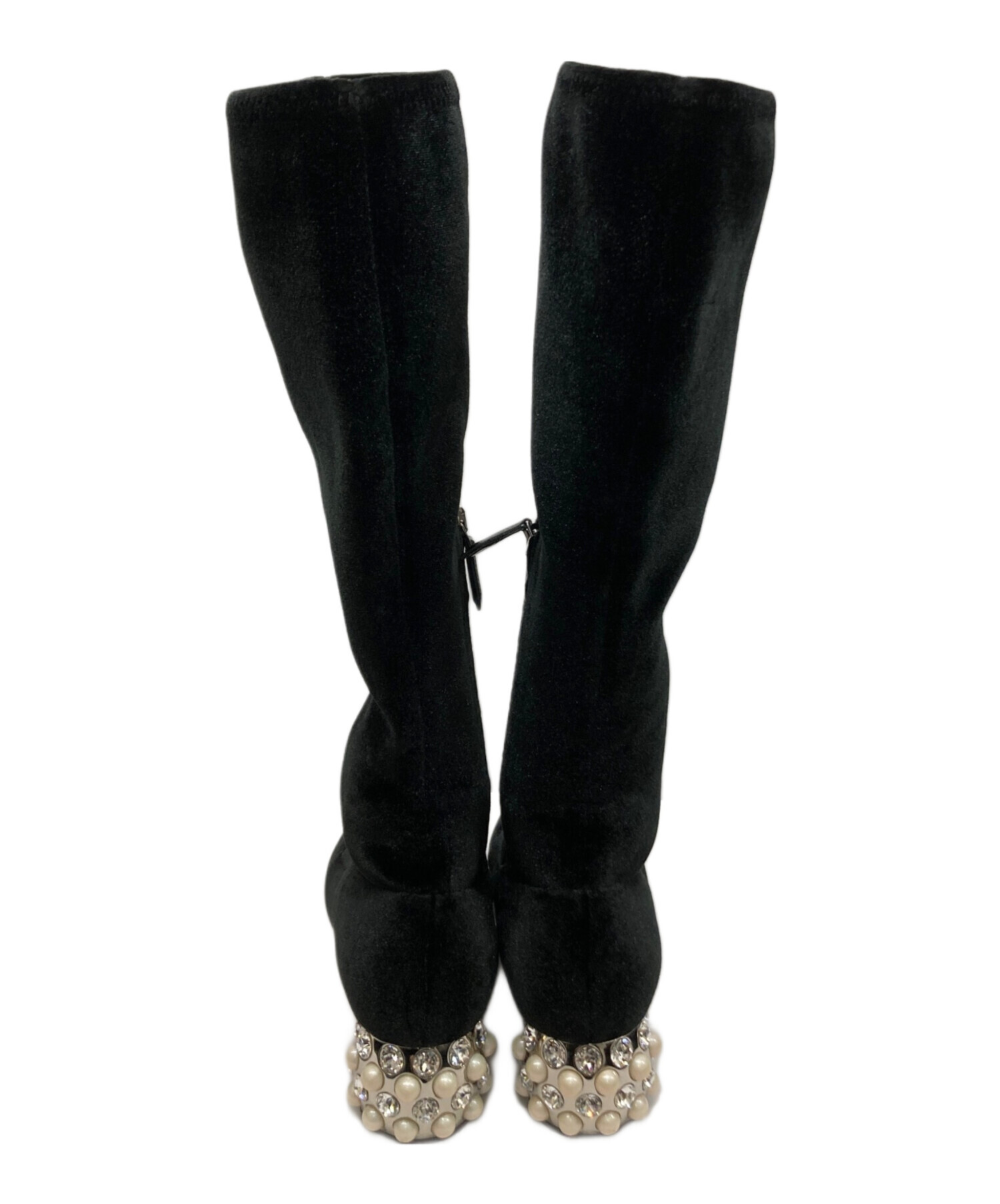 中古・古着通販】MIU MIU (ミュウミュウ) ベロアビジューブーツ