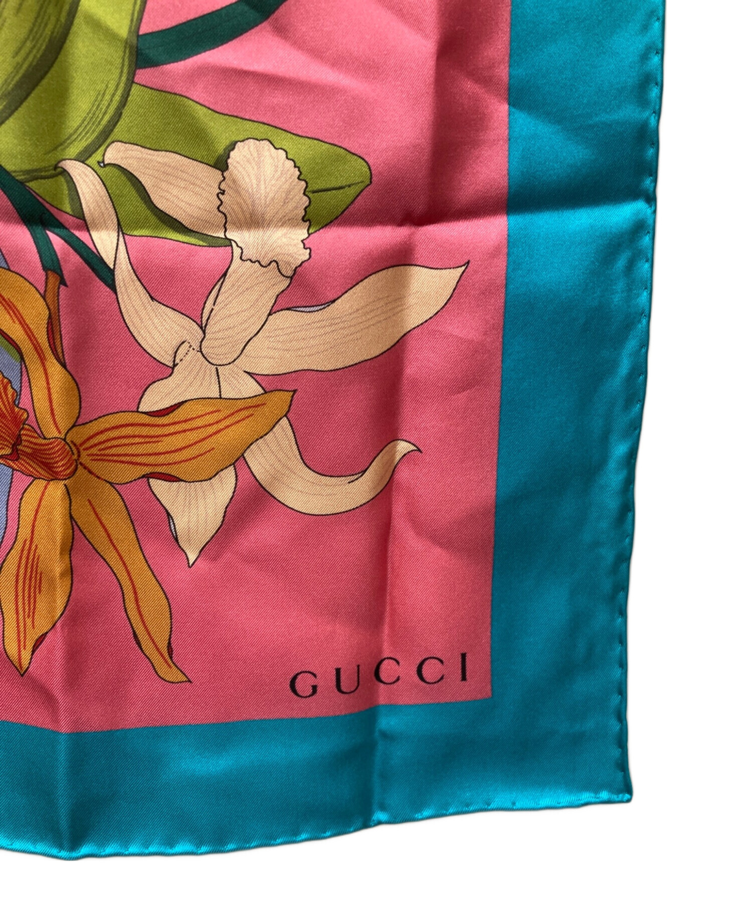中古・古着通販】GUCCI (グッチ) シルクスカーフ ピンク×ブルー サイズ