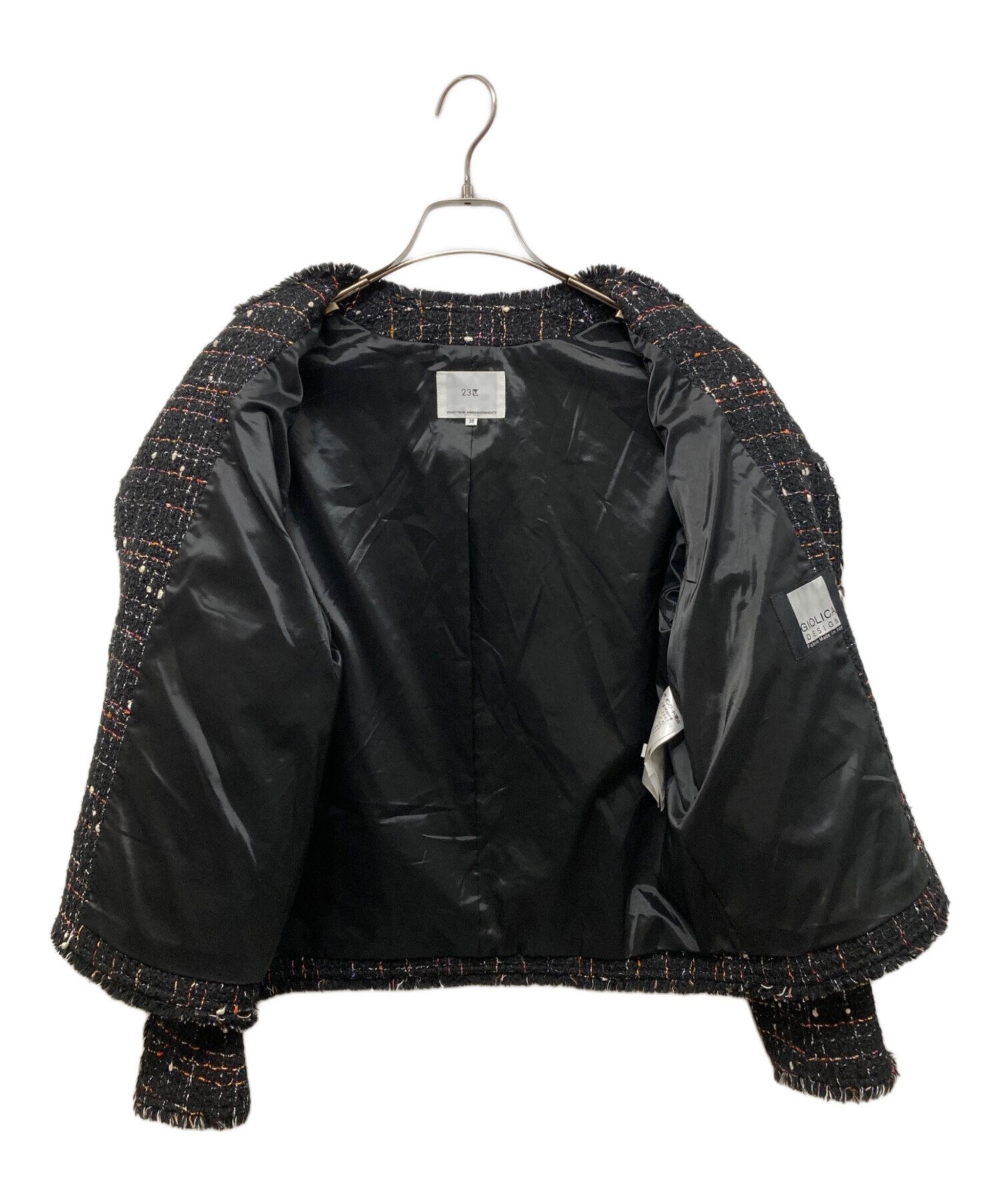 未使用級✨23区 24SS GIOLICAカラーミックスツイードジャケット 黒M GIOLICA カラーミックスツイード ジャケット / 23区 L