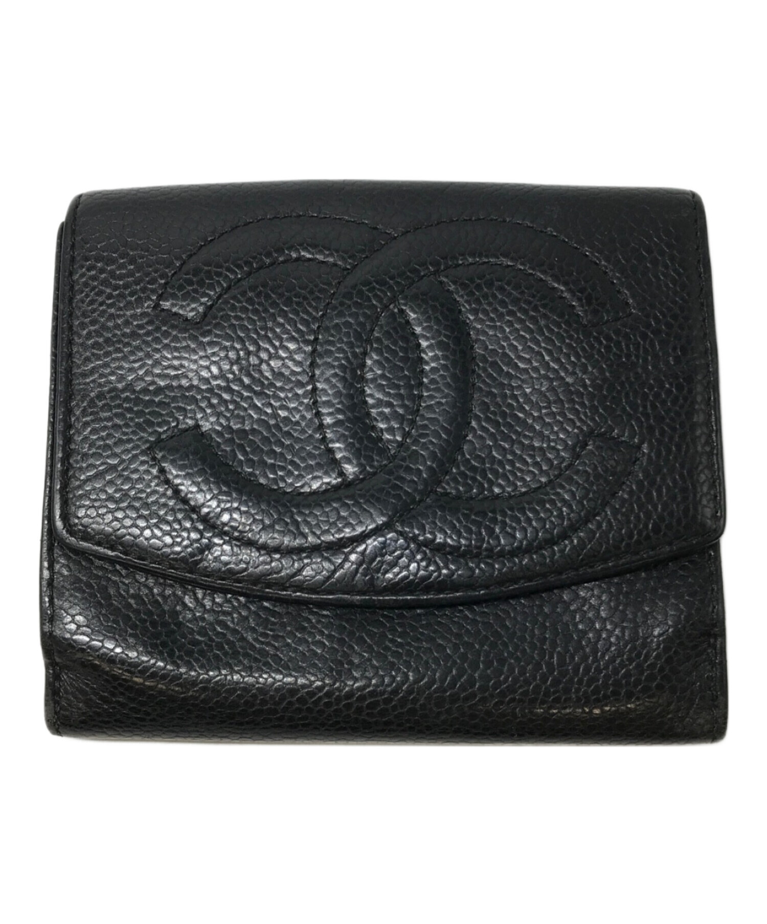 中古・古着通販】CHANEL (シャネル) キャビアスキン ココマーク3つ折