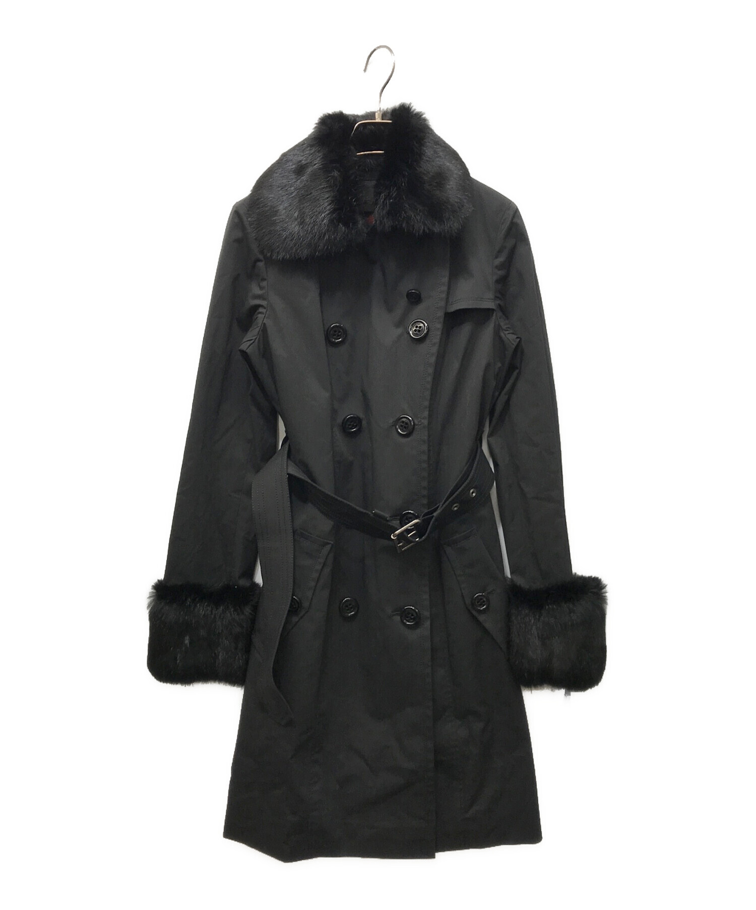 BURBERRY BLUE LABEL ブラックトレンチコート　ファー　Aライン 中古・古着通販】BURBERRY BLUE LABEL (バーバリーロンドンブルー