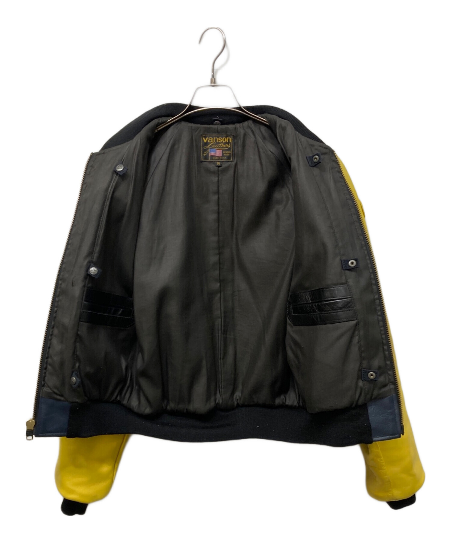 【1円】【新品】VANSON バンソン TJV-908 綿パンツ 刺繍 ブラック系 38 [240001250828]メンズ VANSON (バンソン) TJV レザーチームジャケット ネイビー×イエロー サイズ:36
