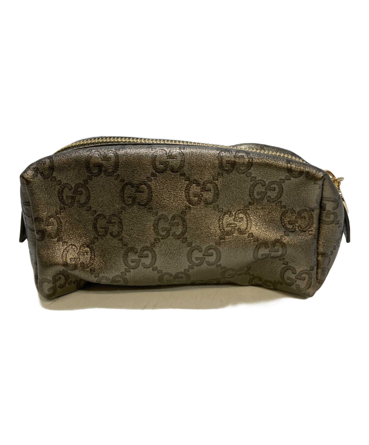 中古・古着通販】GUCCI (グッチ) レザーミコスメポーチ グレー 