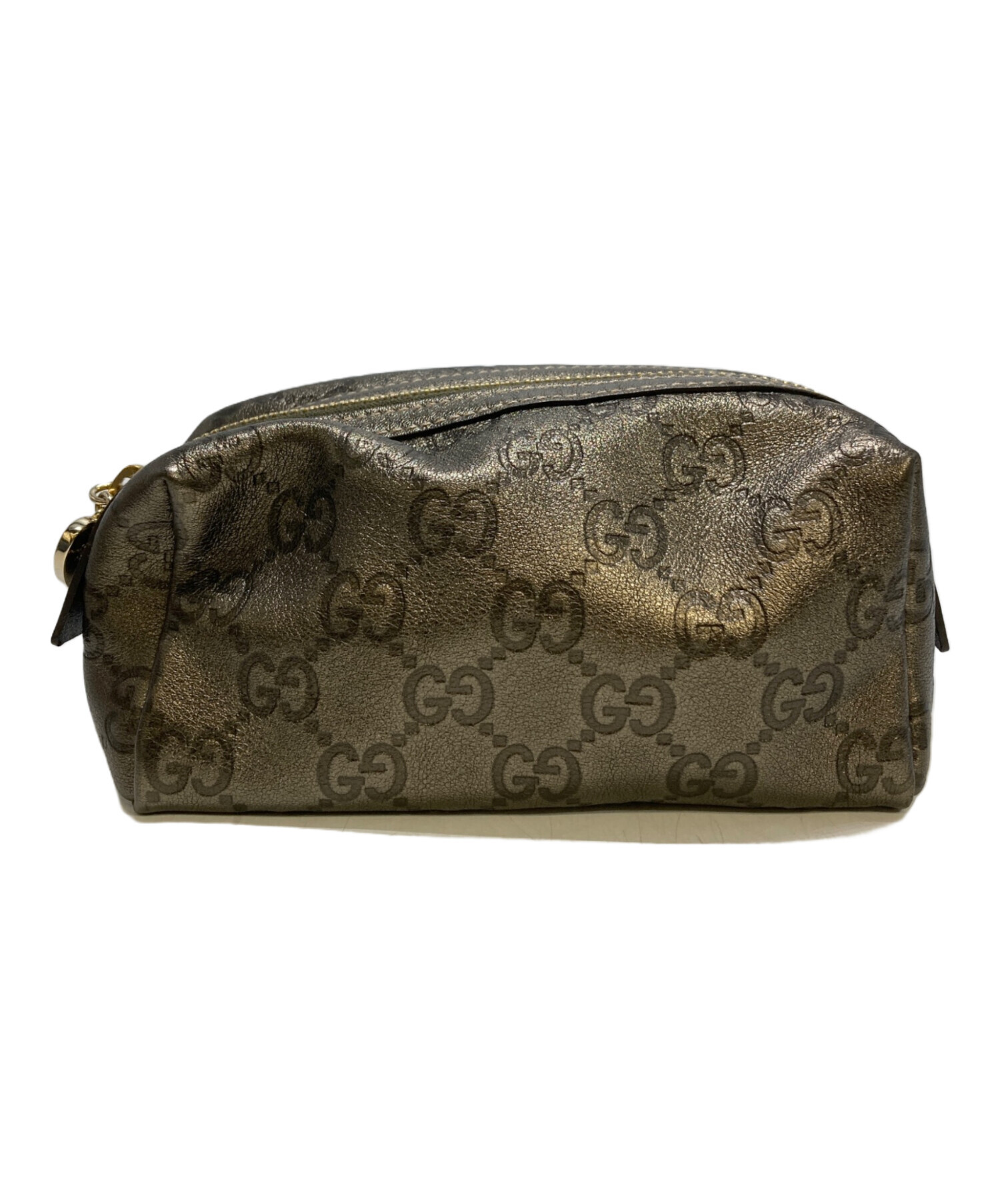中古・古着通販】GUCCI (グッチ) レザーミコスメポーチ グレー 