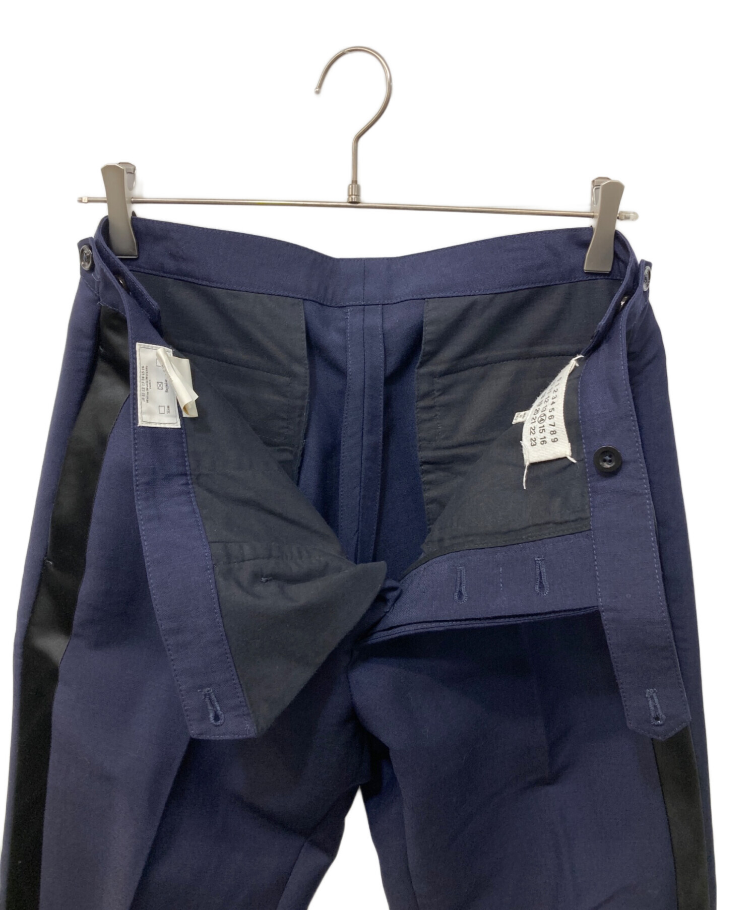 Maison Margielaネイビー ダブルプリーツ スラックス 中古・古着通販】Maison Margiela (メゾンマルジェラ) サイドライン