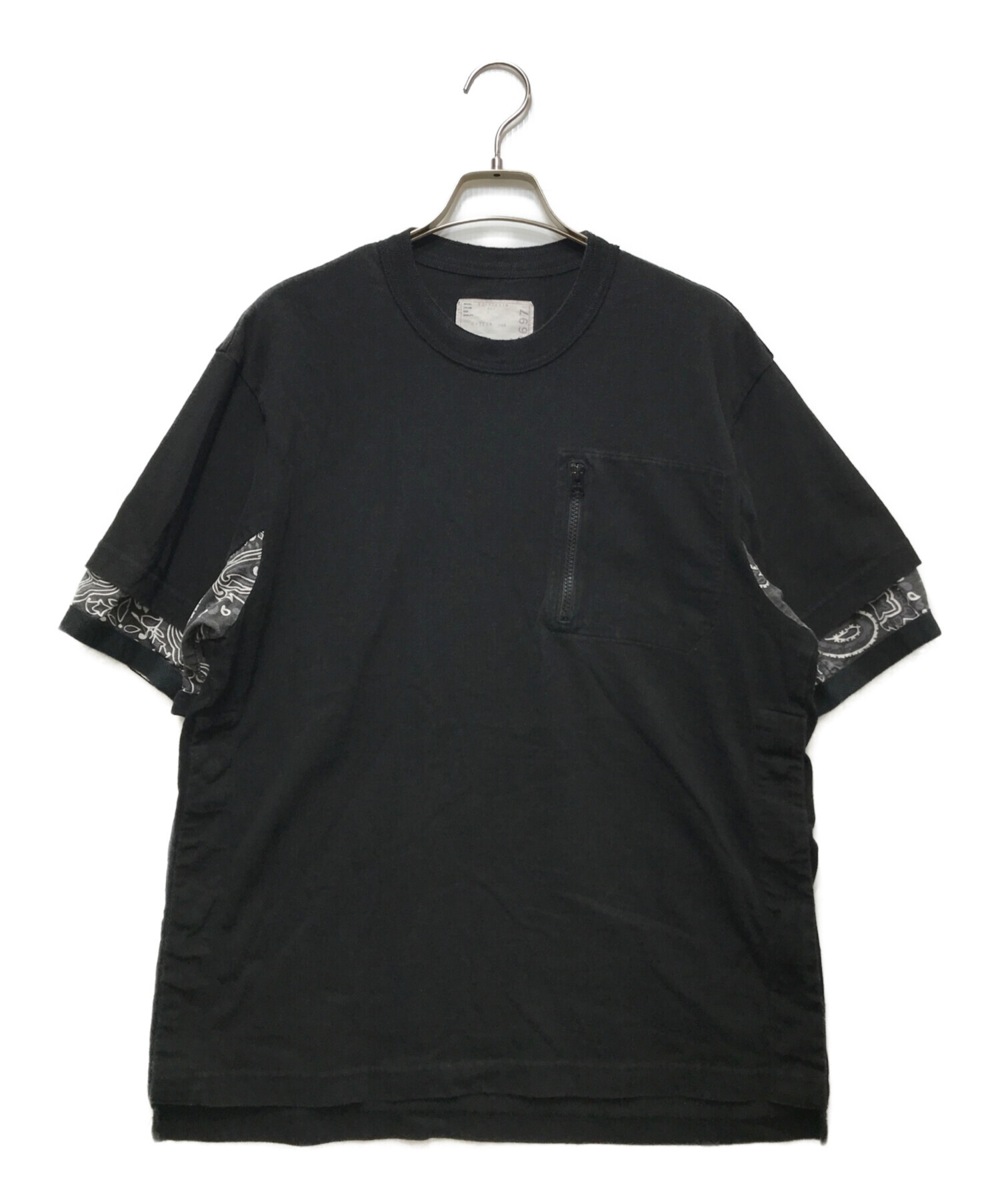 【希少】sacai サカイ バンダナ柄 Tシャツ 中古・古着通販】sacai (サカイ) バンダナ切替Tシャツ ブラック×グレー