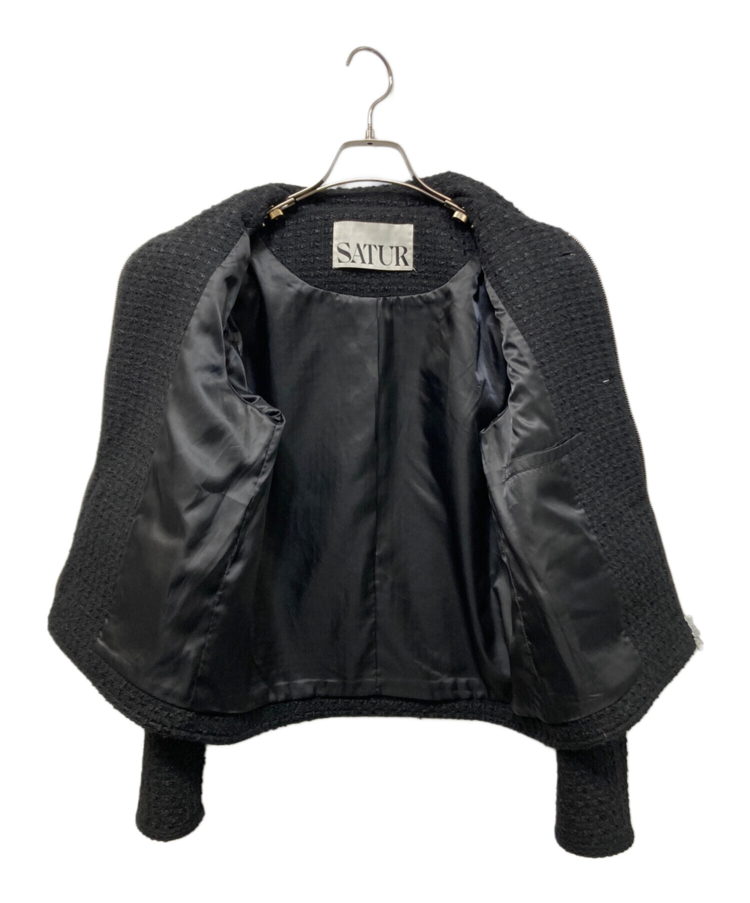 中古・古着通販】SATUR (セター) ツイードジップジャケット ブラック 
