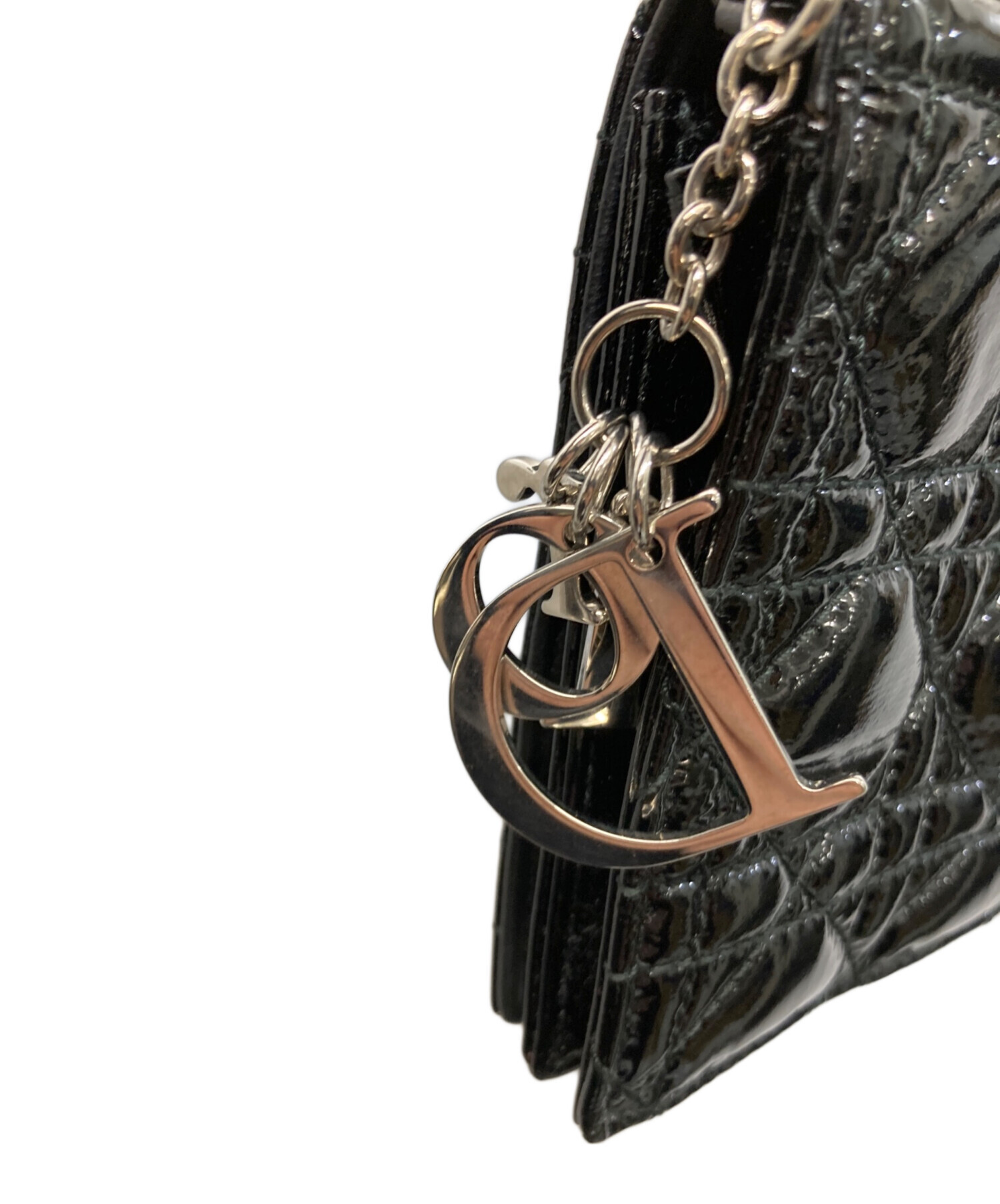 【美品】ディオール カナージュ エナメル チェーンアクセサリーポーチ 黒 中古・古着通販】Christian Dior (クリスチャン ディオール