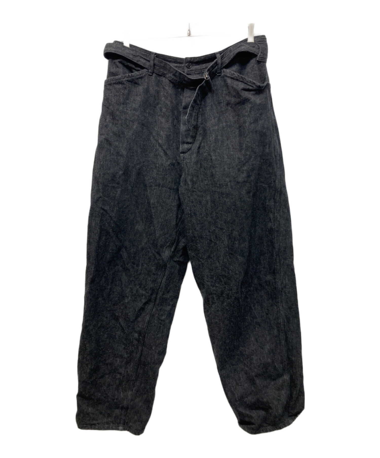 COMOLI コモリ 17SS ベルテッド デニム パンツ ブラック　1【中古】 中古・古着通販】COMOLI (コモリ) ベルテッドデニムパンツ ブラック