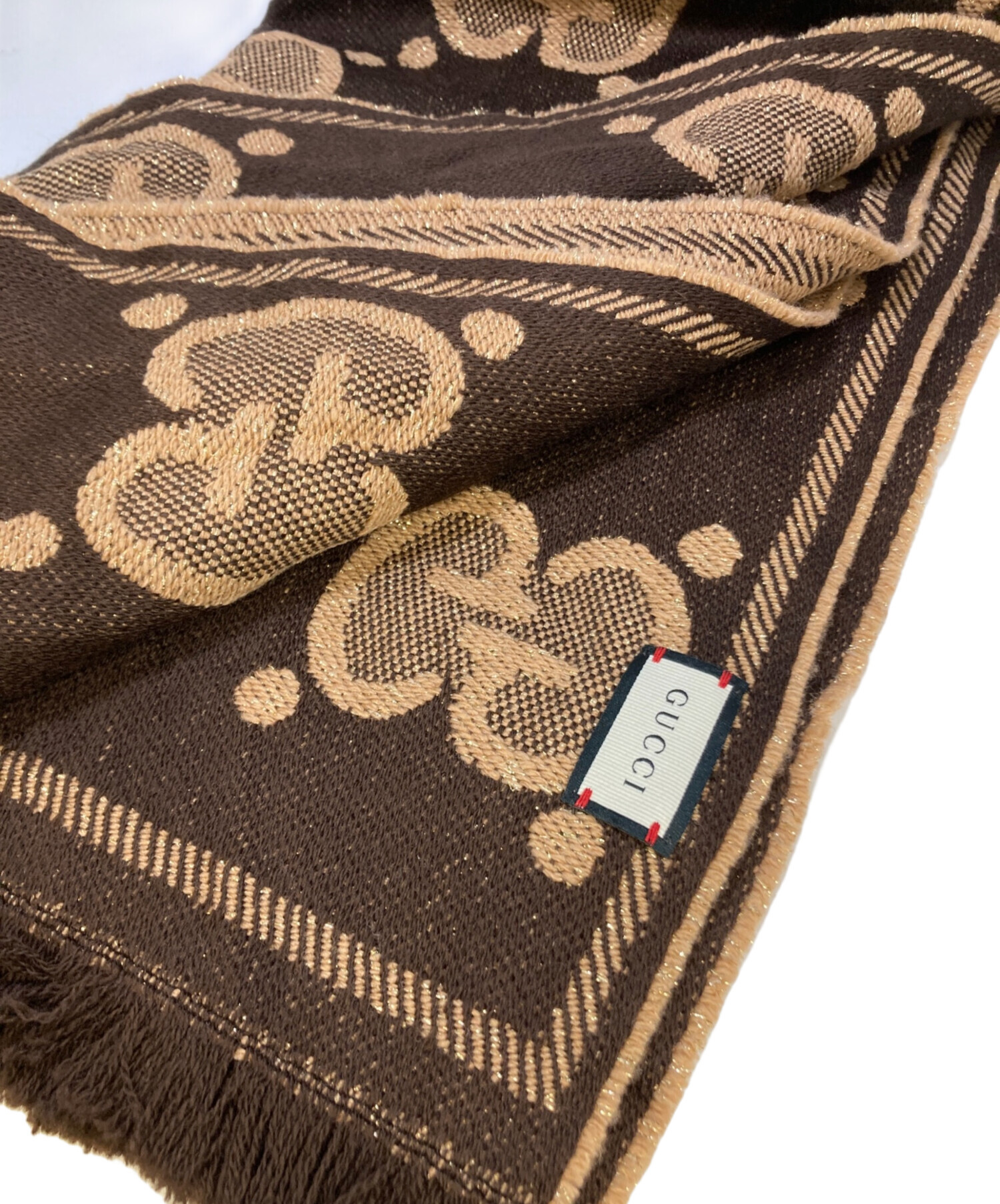 中古・古着通販】GUCCI (グッチ) GGウールラメジャカードスカーフ 