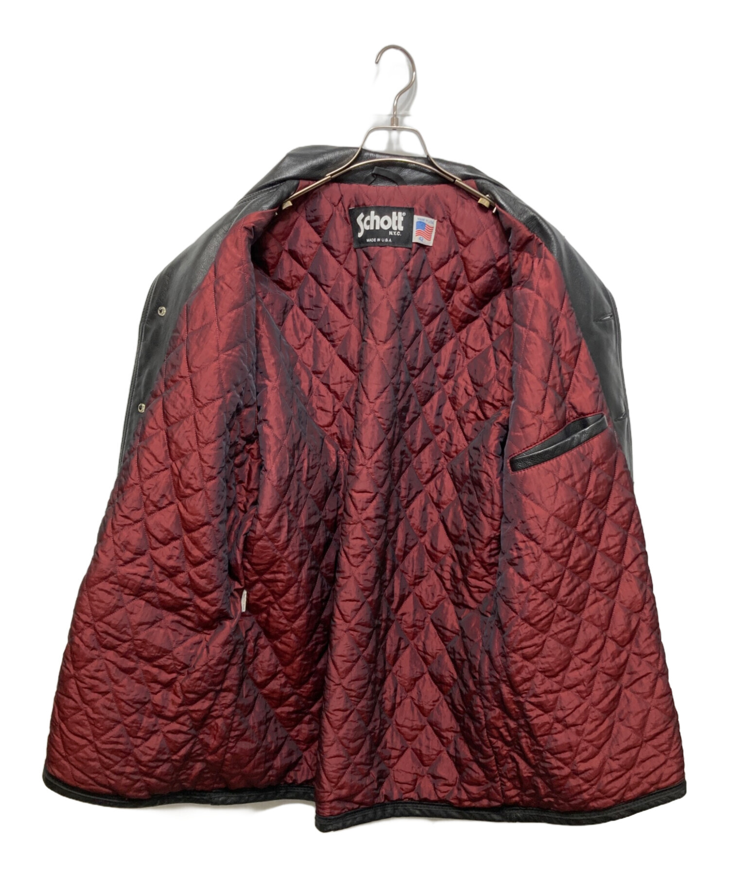 中古・古着通販】Schott (ショット) レザーカーコート ブラック サイズ