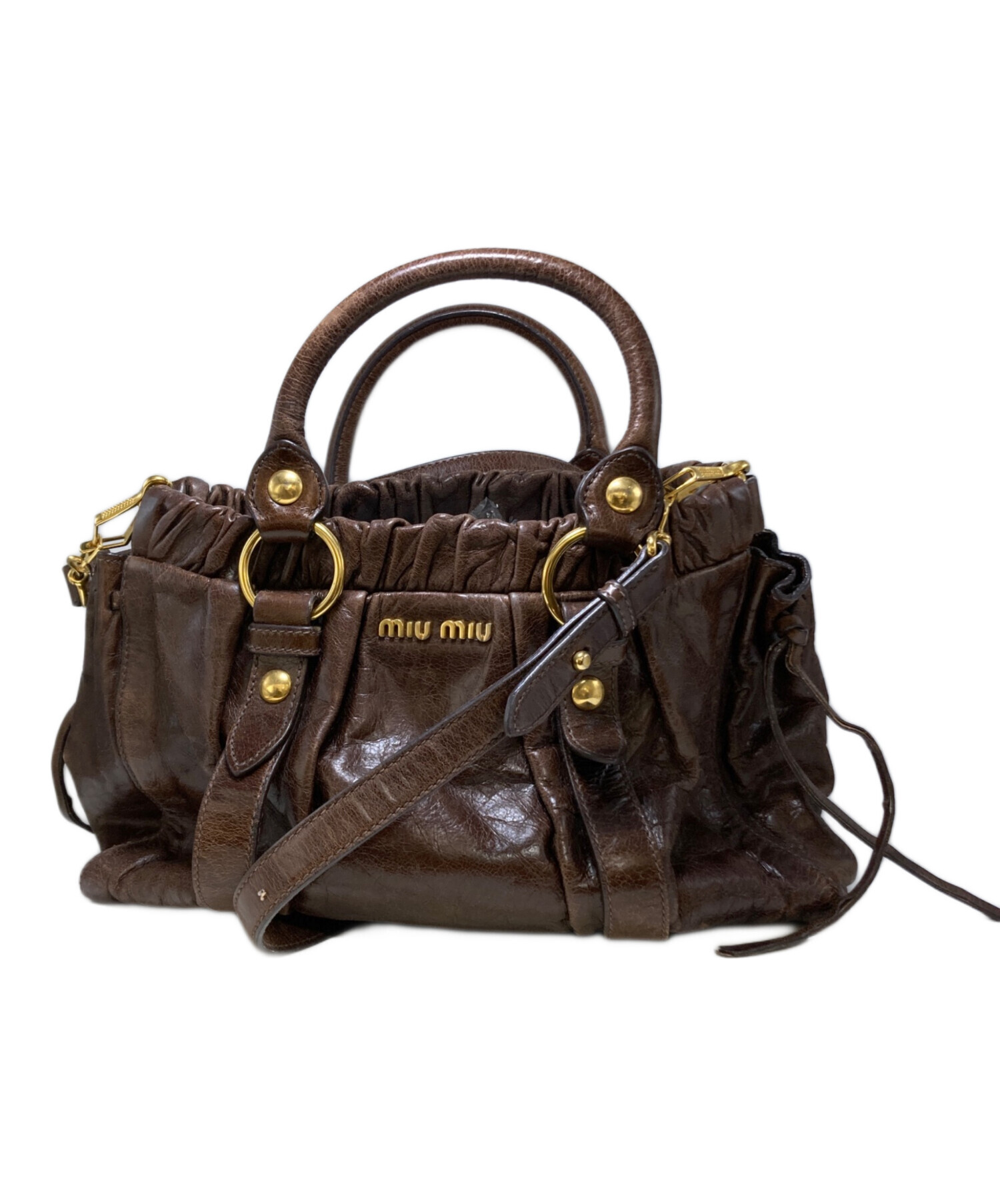 MIU MIU ハンドバッグ 2way サイド リボン ショルダー 中古・古着通販】MIU MIU (ミュウミュウ) サイドリボン2WAY
