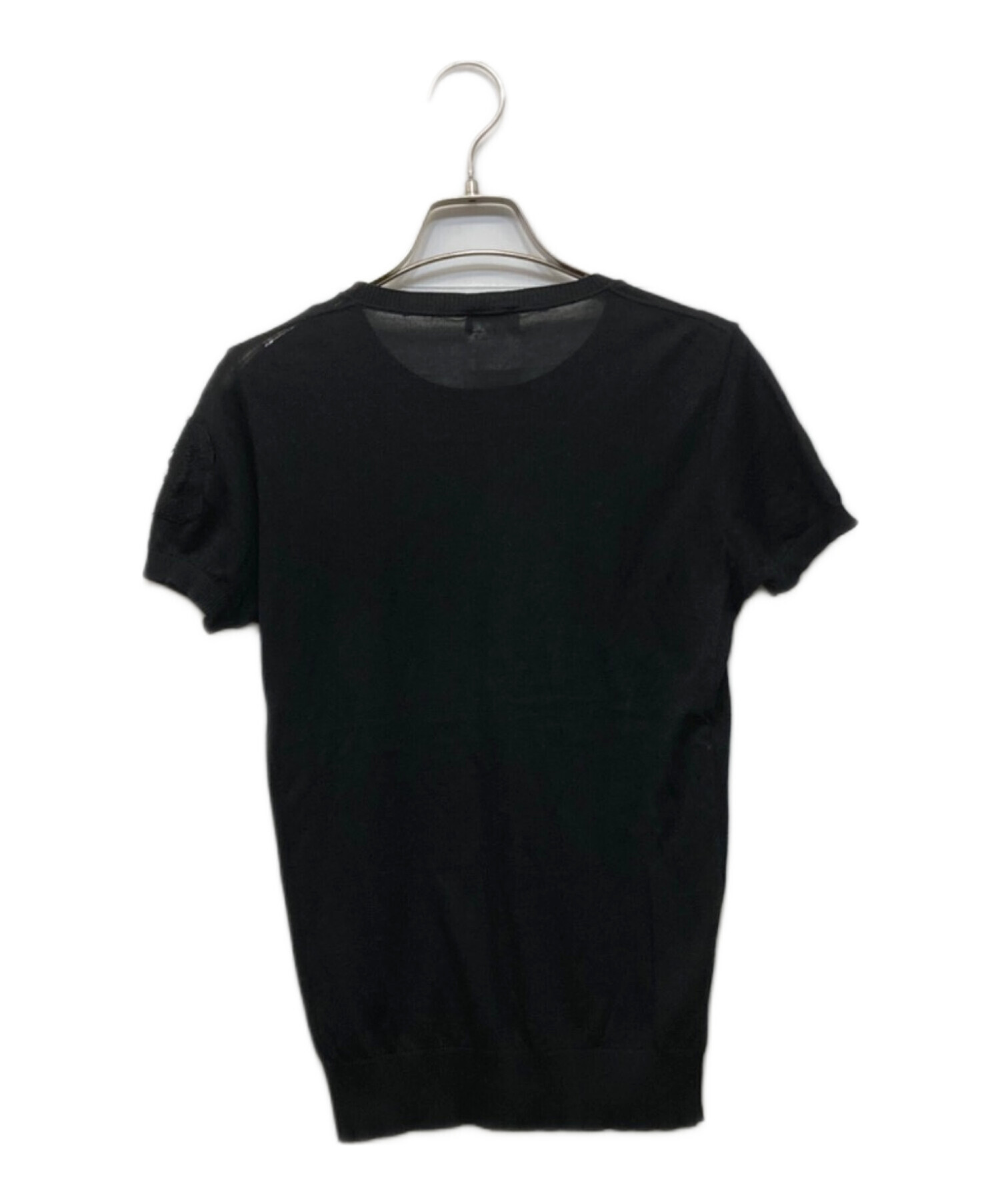 中古・古着通販】CHANEL (シャネル) ココ刺繍半袖ニット ブラック 