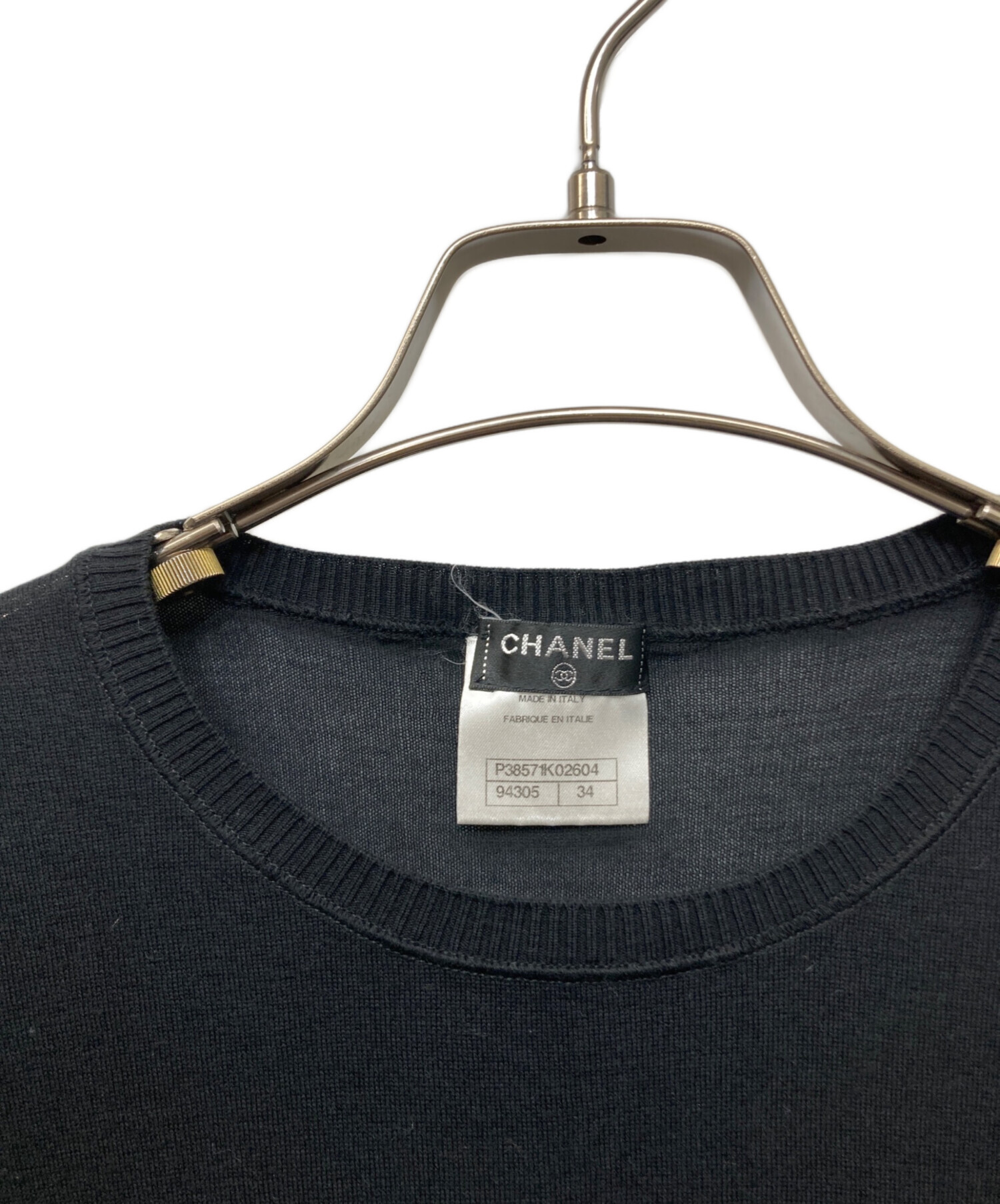 中古・古着通販】CHANEL (シャネル) ココ刺繍半袖ニット ブラック 