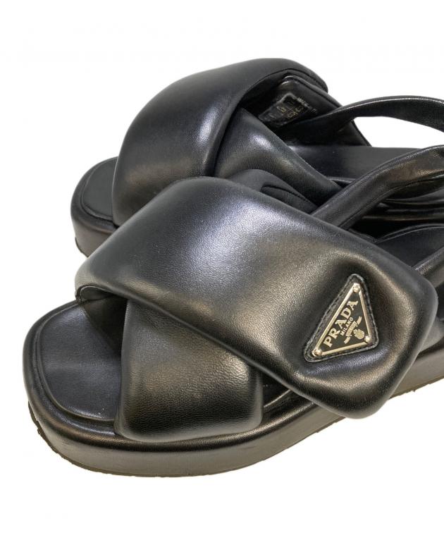 ほぼ未使用！プラダ レザーサンダル Prada leather sandals 37 1/2 中古・古着通販】PRADA (プラダ) パデットナッパレザーサンダル