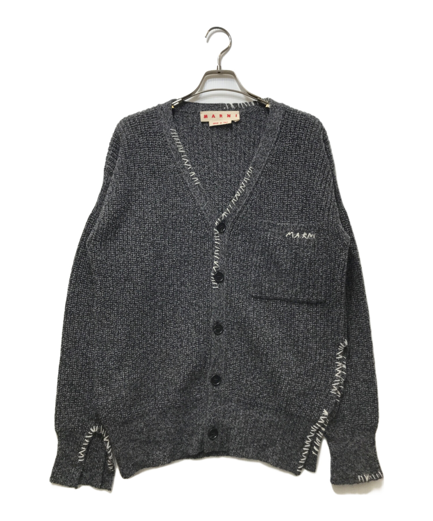 MARNI マルニ ショートカーディガン Vネック グレー m766 中古・古着通販】MARNI (マルニ) ステッチVネックカーディガン グレー