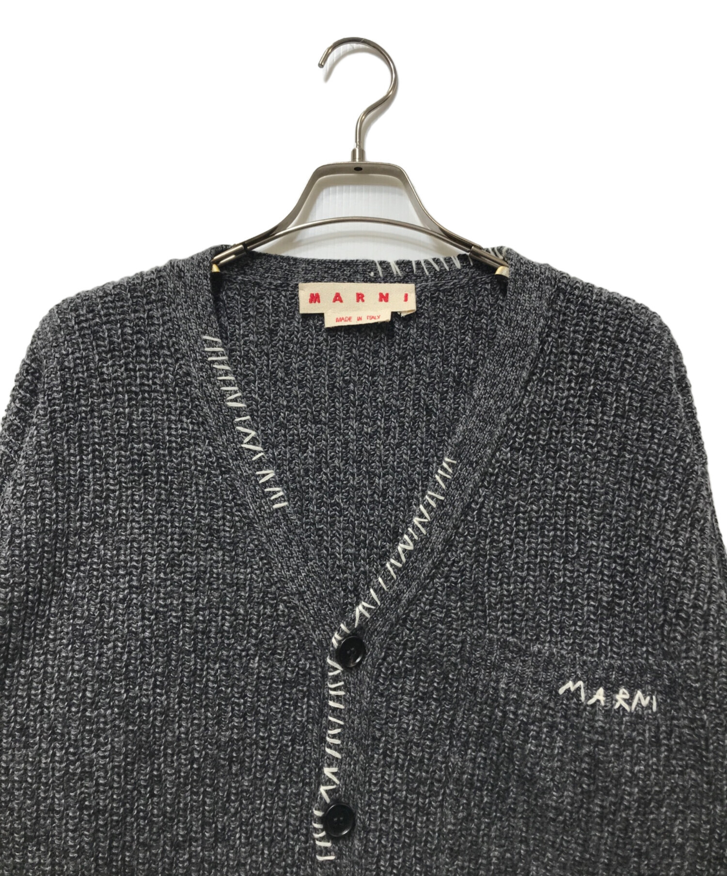 中古・古着通販】MARNI (マルニ) ステッチVネックカーディガン グレー