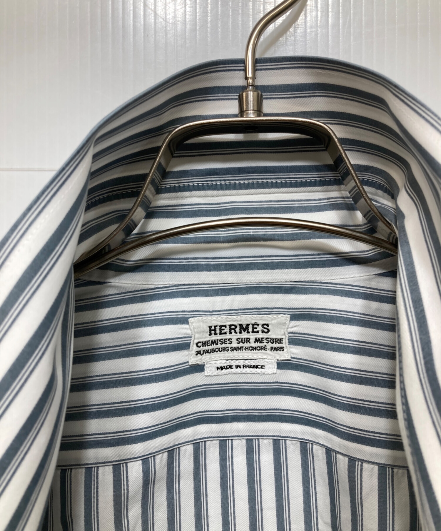 中古・古着通販】HERMES (エルメス) ストライプシャツ ブルー サイズ