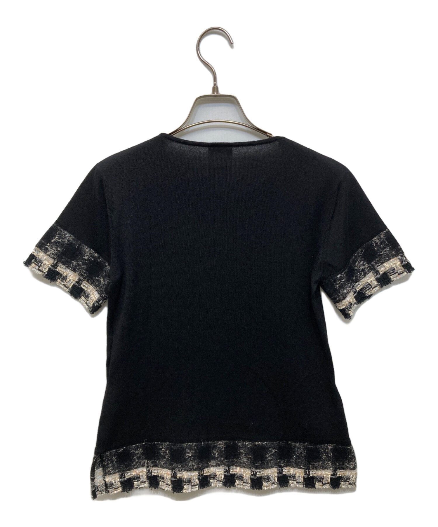 中古・古着通販】CHANEL (シャネル) ツイード切替カシミヤ半袖ニット
