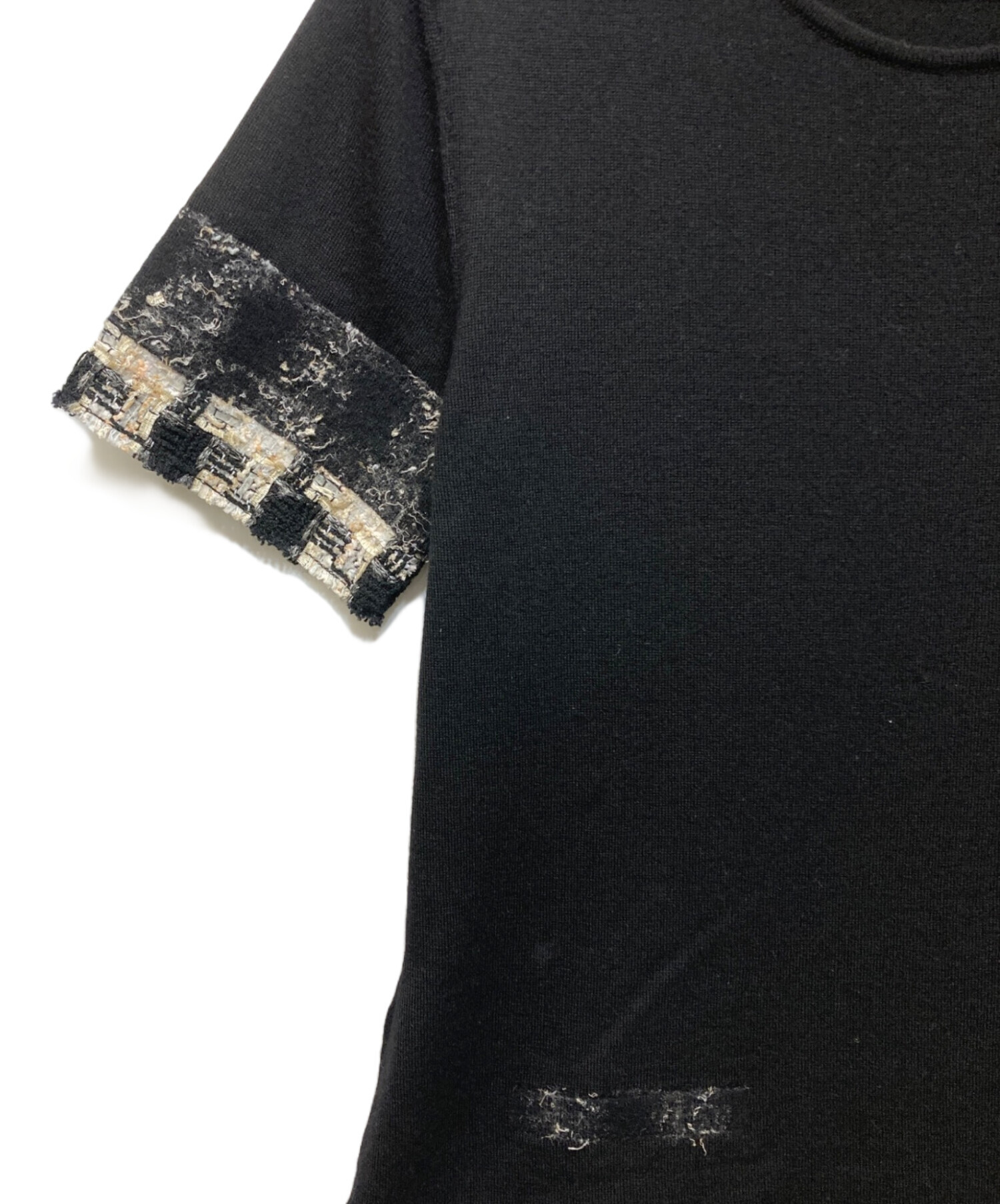 CHANEL 黒 半袖　カシミヤ100 38 中古・古着通販】CHANEL (シャネル) ツイード切替カシミヤ半袖ニット