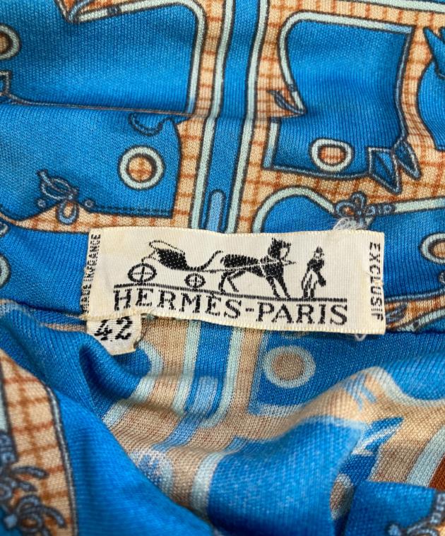 中古・古着通販】HERMES (エルメス) シルク総柄ワンピース ブルー