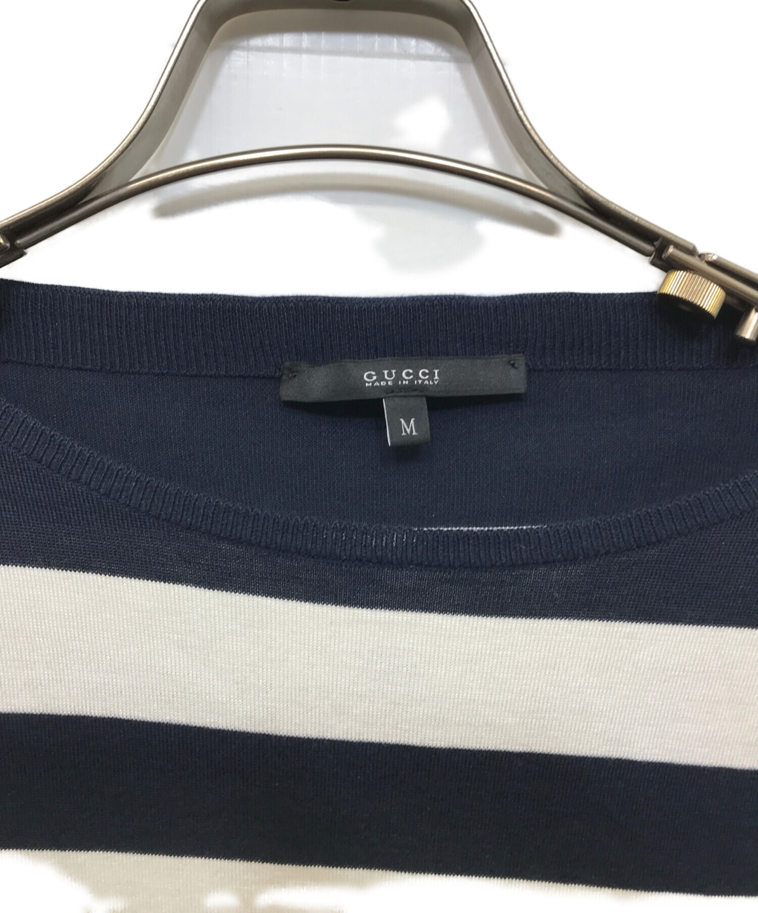 中古・古着通販】GUCCI (グッチ) シルク混ボーダーニット ホワイト