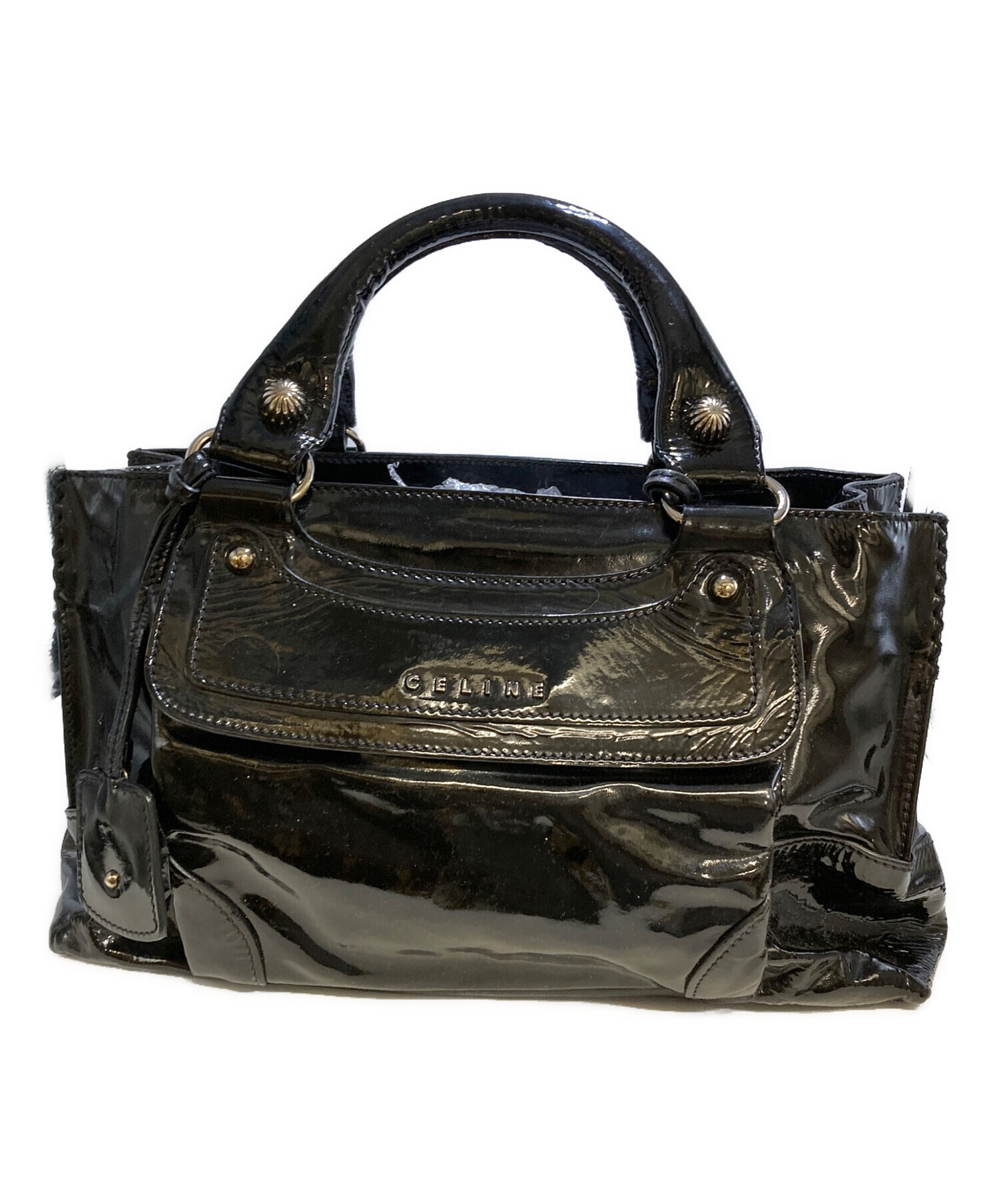 ブラック CELINE ハンドバッグ 保証書付属 黒 レザー 《極美品》現行