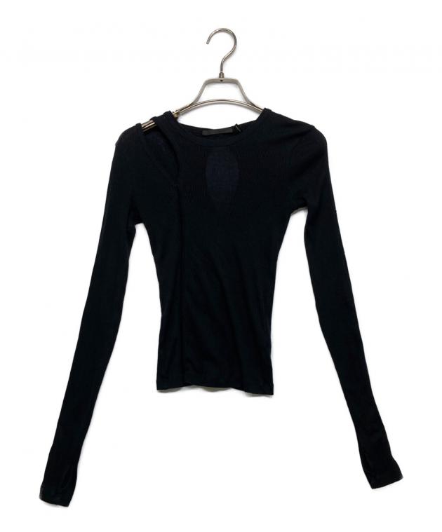HELMUT LANG カットオフ ロングスリーブカットソー　ブラック 中古・古着通販】HELMUT LANG (ヘルムートラング) デザインカットソー