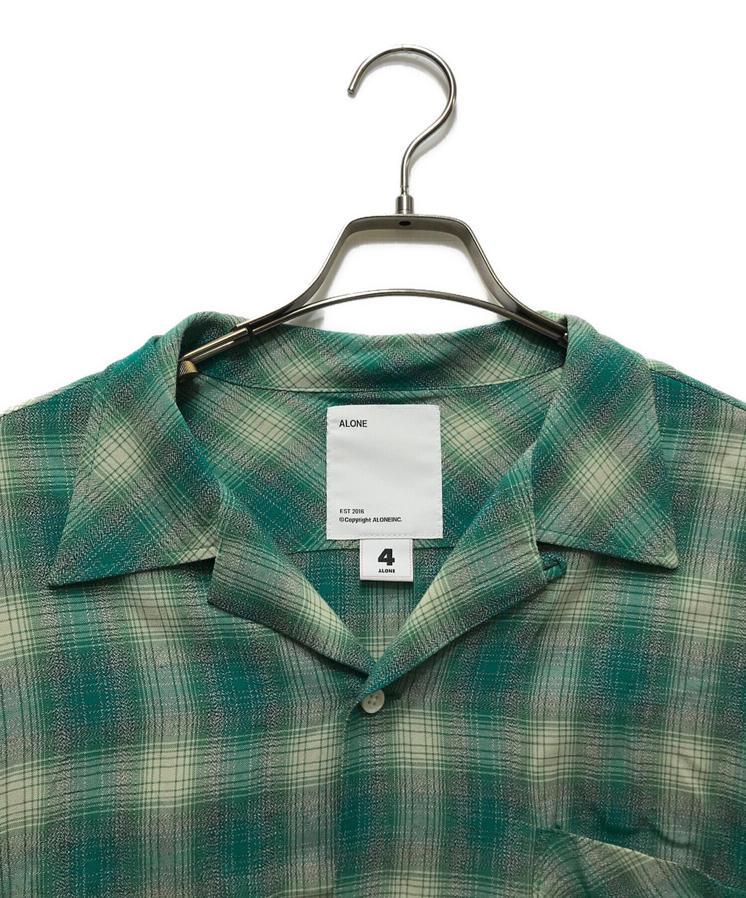 ALONE inc Check Shirt サイズ4 中古・古着通販】ALONE (アローン) Rayon Shirt Check GRN グリーン