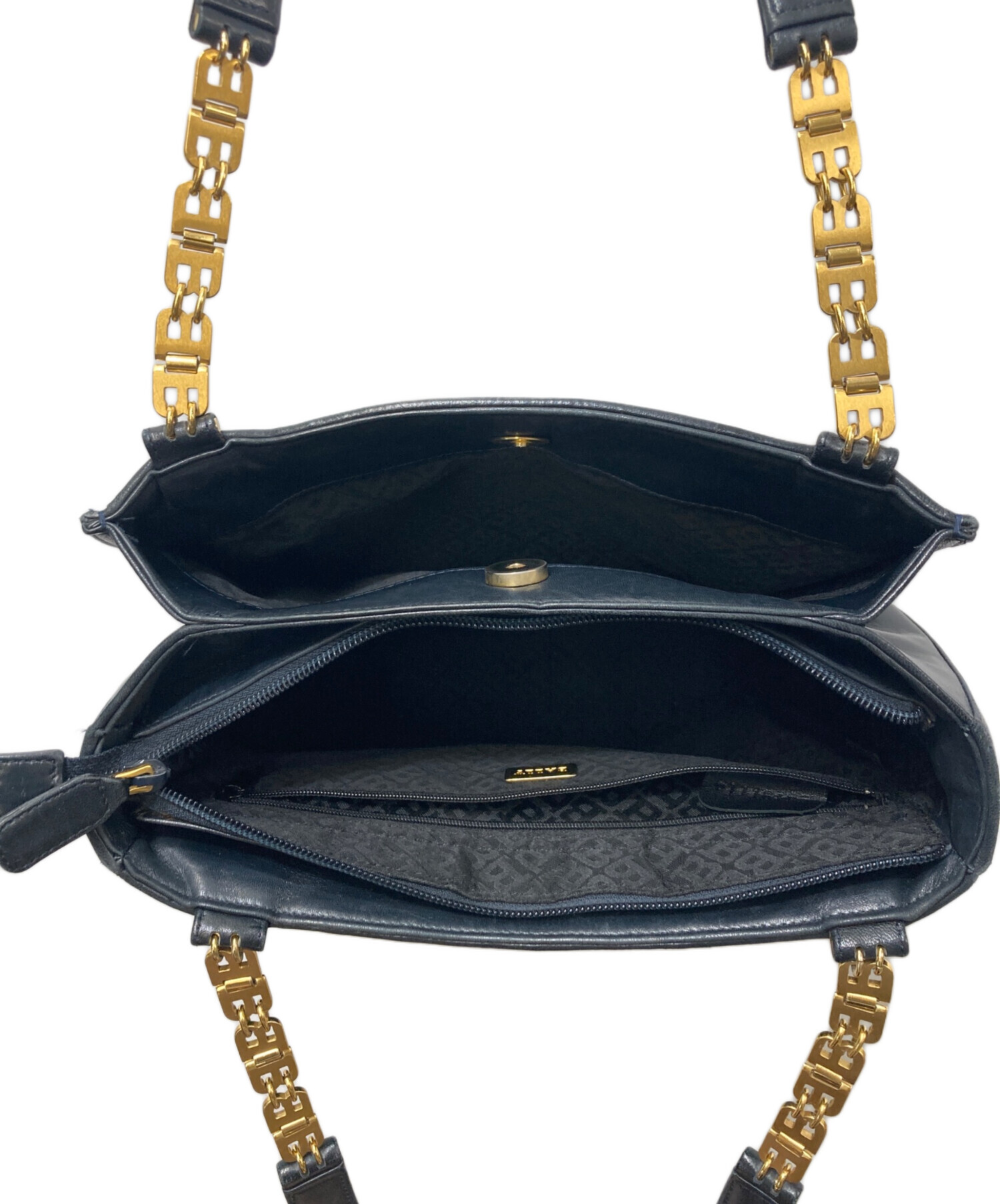 BALLY ネイビー レザー ショルダーバッグ 中古・古着通販】BALLY (バリー) ラムレザーチェーンショルダーバッグ