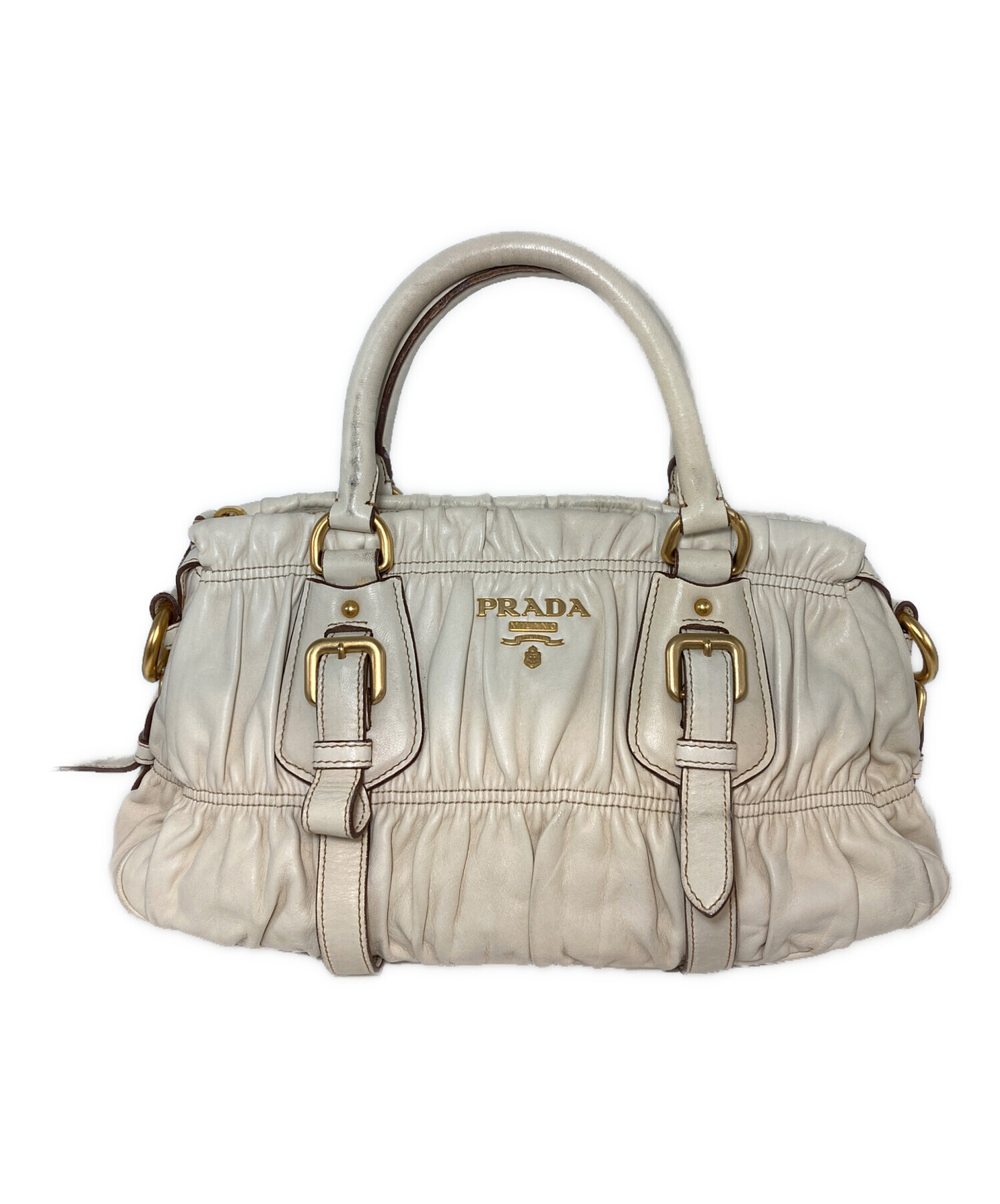 中古・古着通販】PRADA (プラダ) ギャザーハンドバッグ アイボリー 