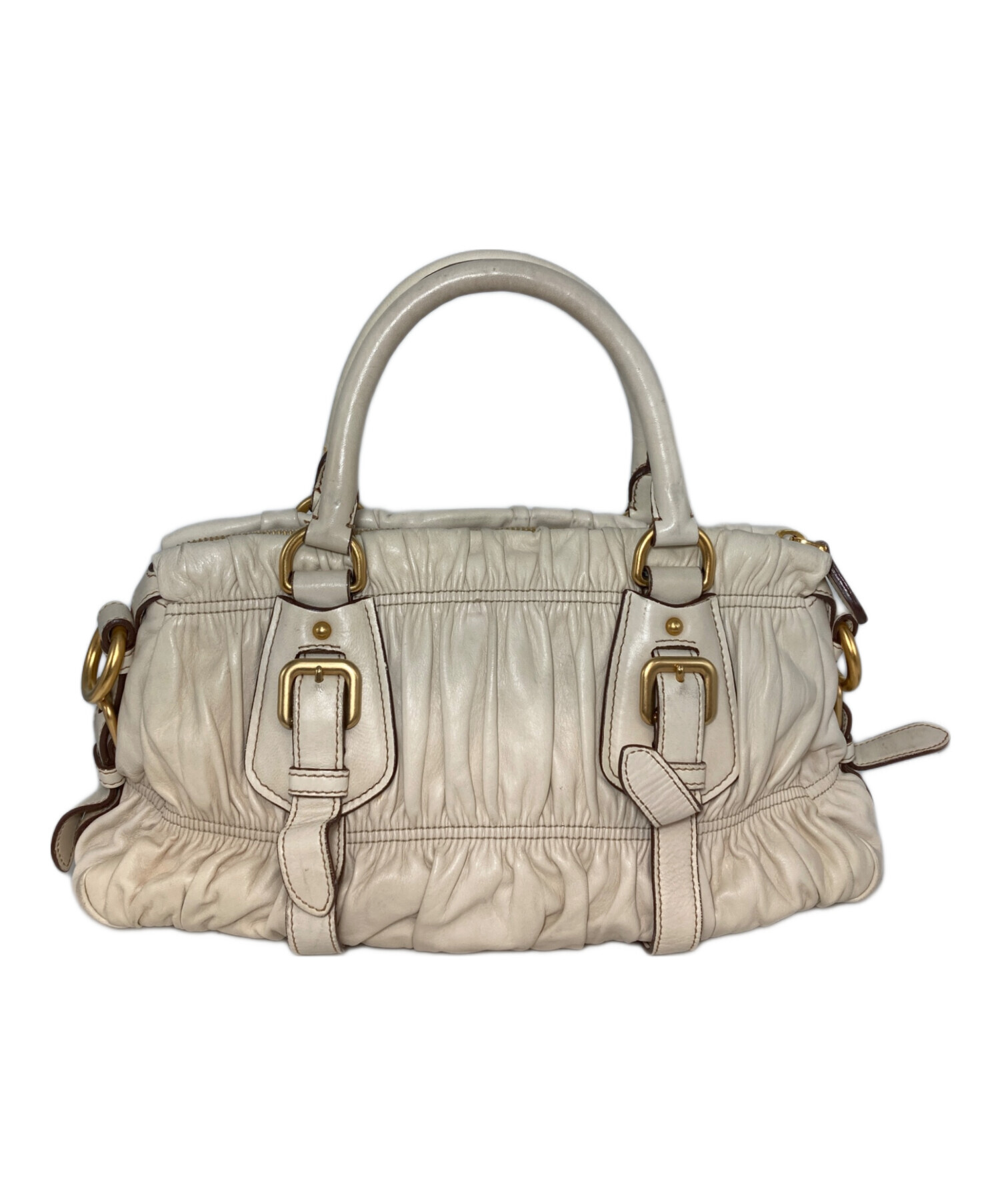 【中古】 パンドラの貴婦人 中古・古着通販】PRADA (プラダ) ギャザーハンドバッグ アイボリー