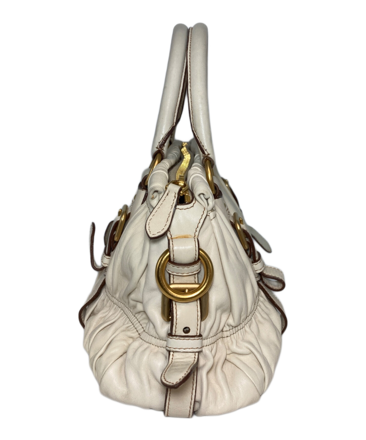 【中古】 パンドラの貴婦人 中古・古着通販】PRADA (プラダ) ギャザーハンドバッグ アイボリー