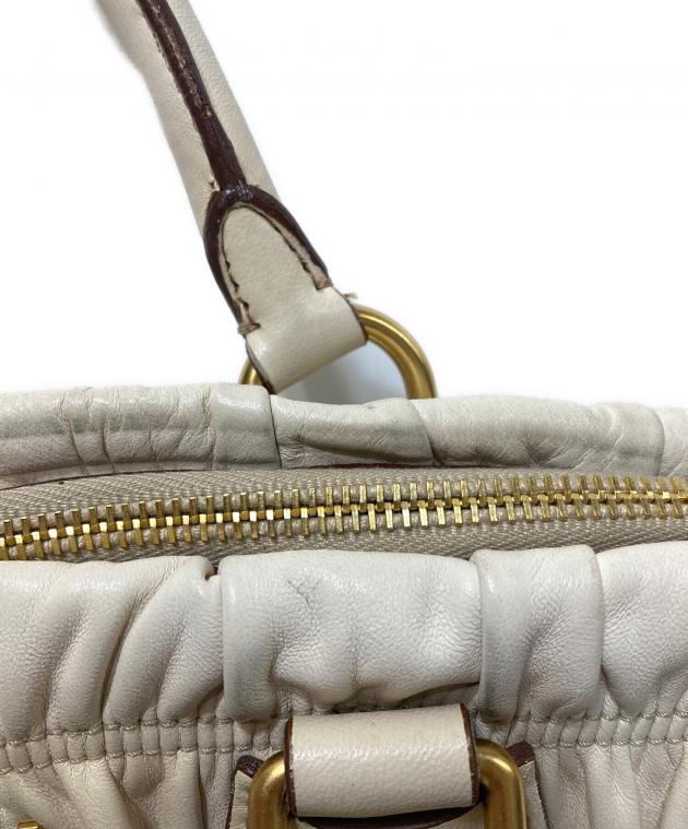 中古・古着通販】PRADA (プラダ) ギャザーハンドバッグ アイボリー