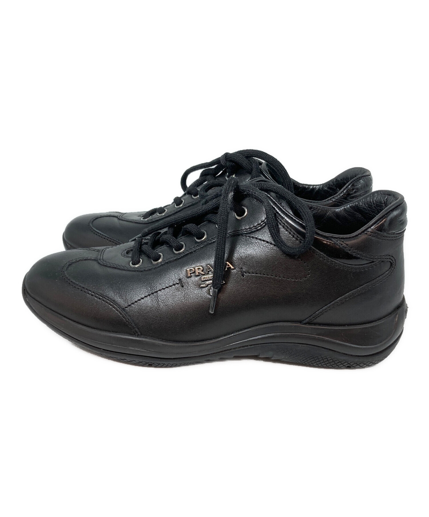 プラダスポーツ ローカットスニーカー レザー ブラック 中古・古着通販】PRADA SPORTS (プラダスポーツ) レザーローカット