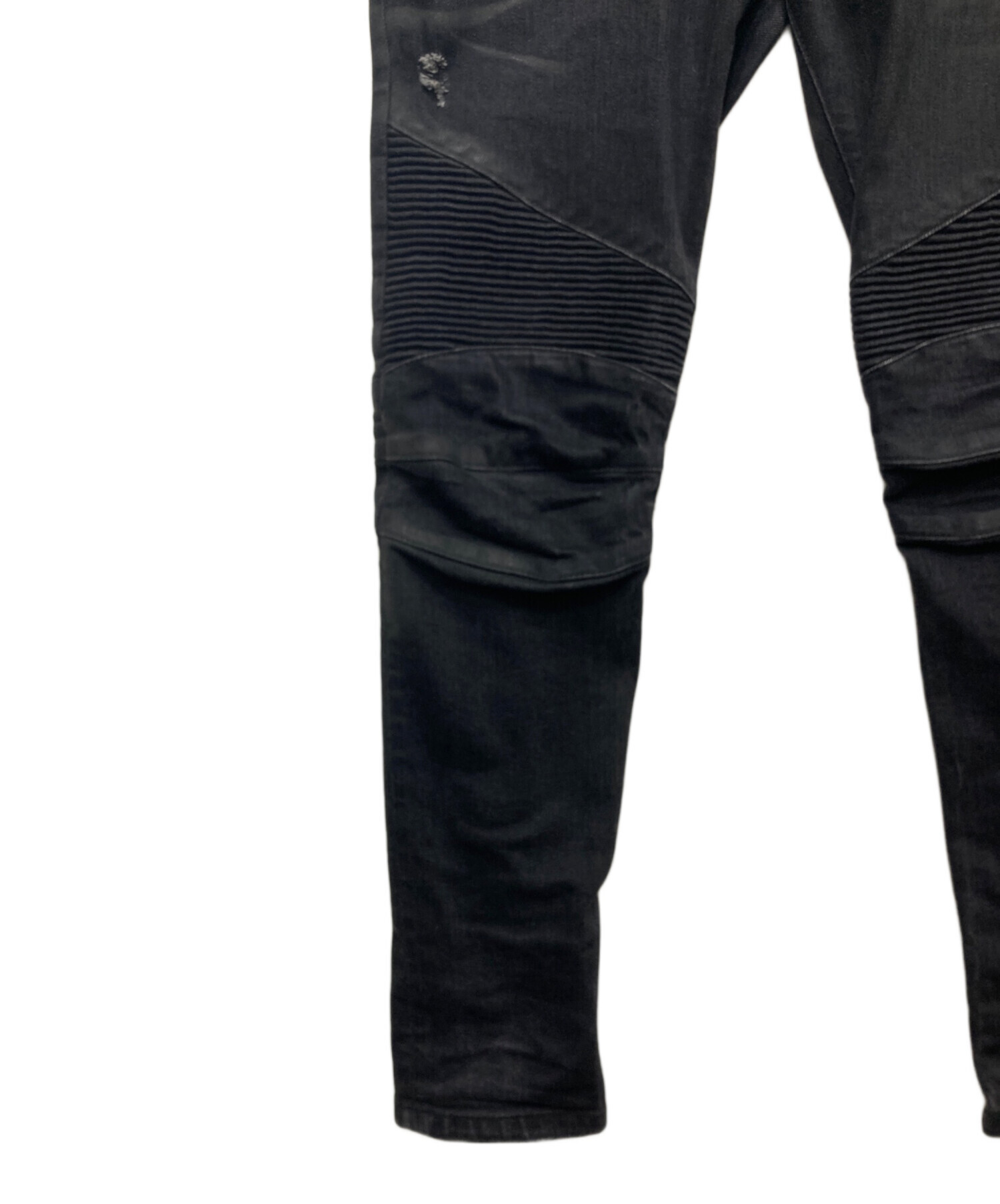 BALMAIN バイカーパンツ ブラック 29 オイルドデニム 中古・古着通販】BALMAIN (バルマン) バイカーデニムパンツ ブラック