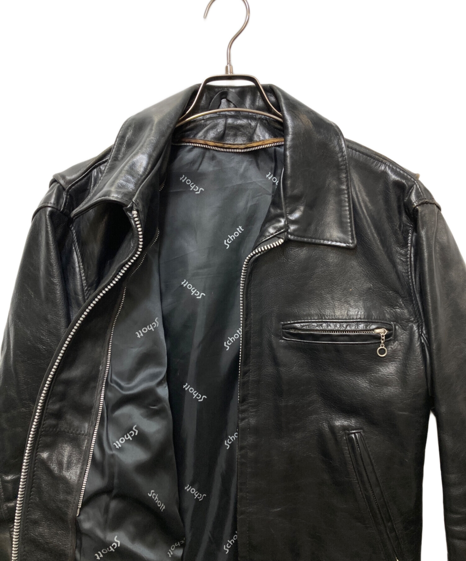 フ*俺様 【美品】Schott 643 襟付きシングルライダース 38 ライナー フ