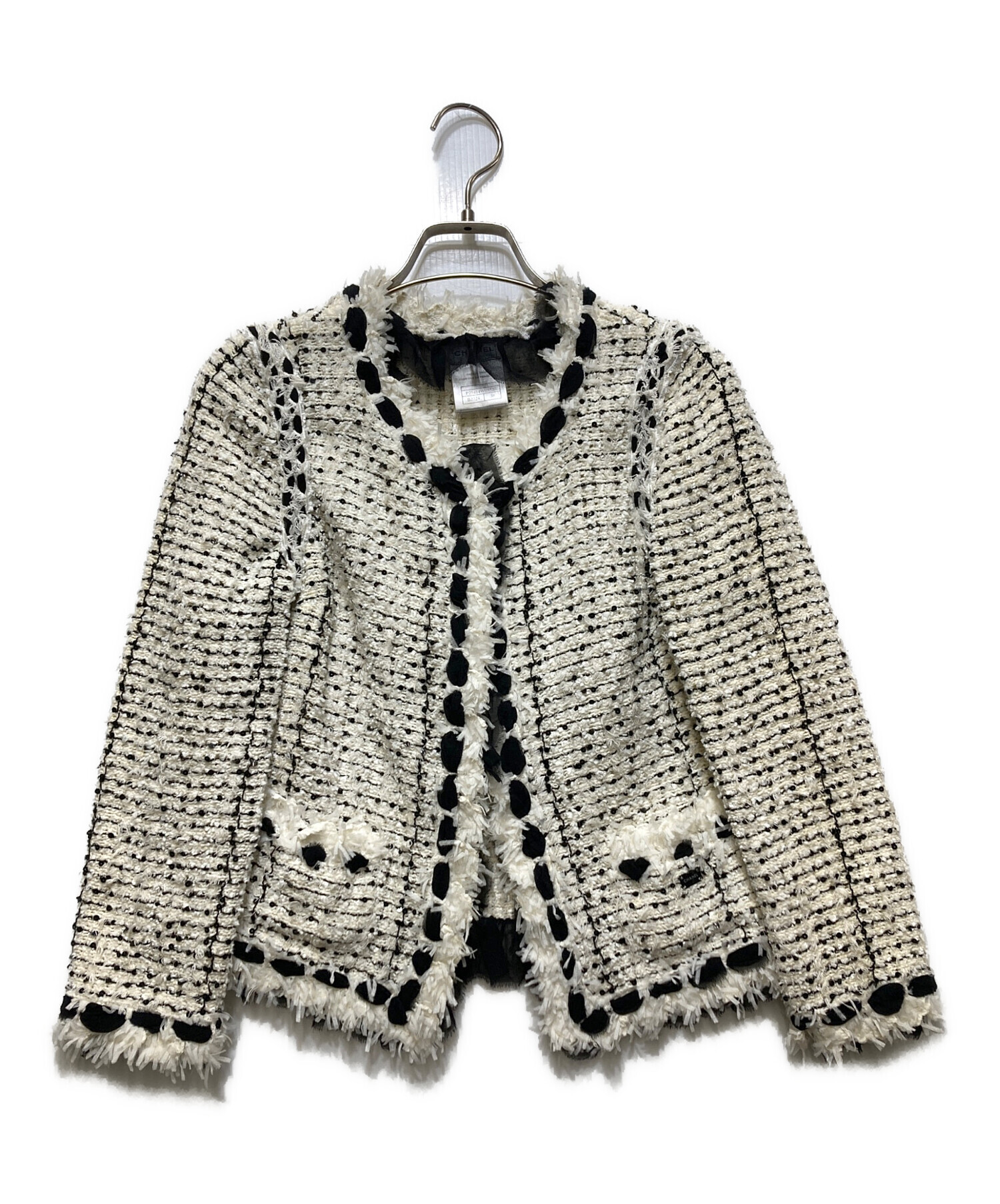 正規品美品　CHANEL シャネル 半袖 ツイード タグ付 ノーカラージャケット 中古・古着通販】CHANEL (シャネル) シルク混ツイード ノーカラー