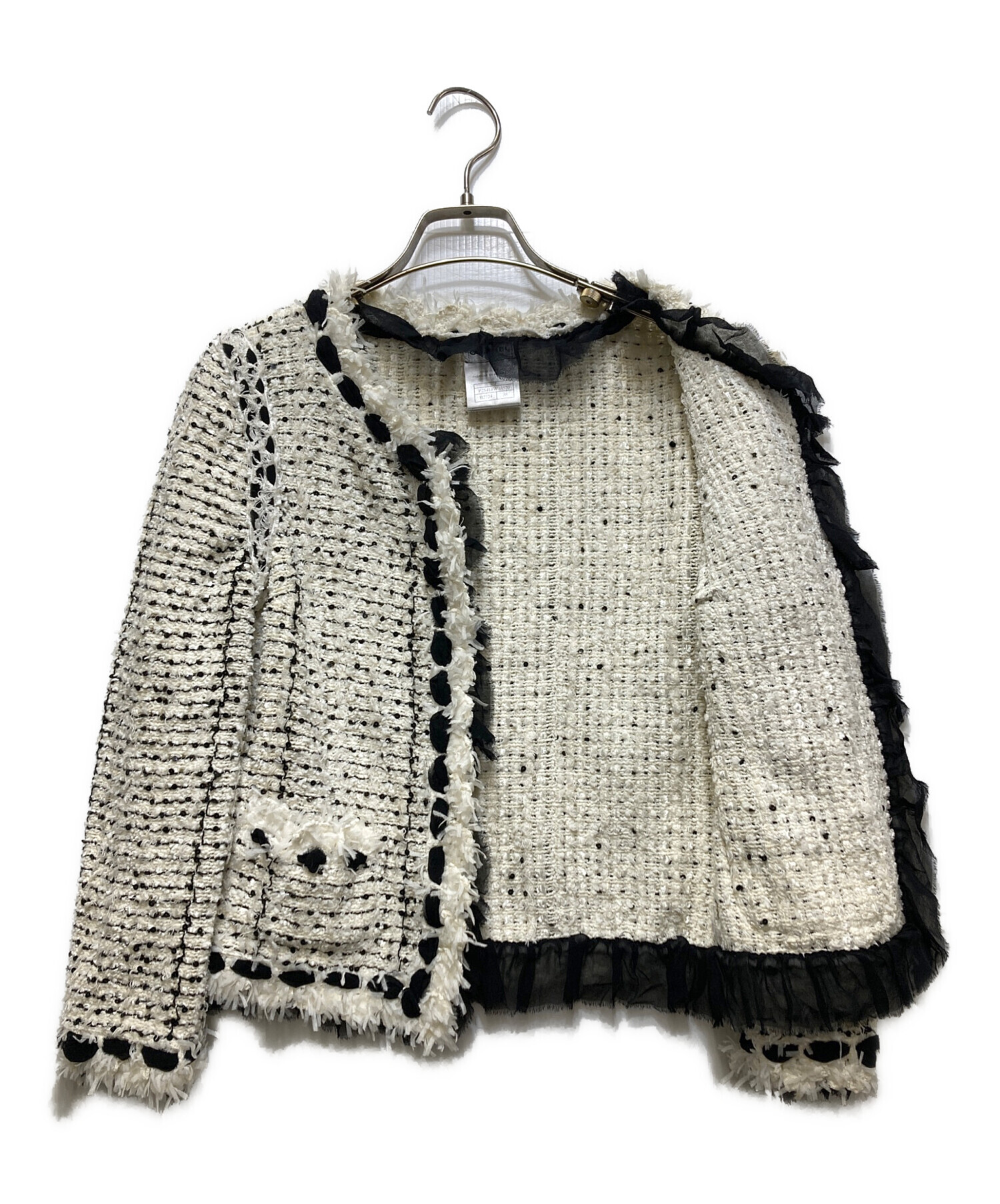 中古・古着通販】CHANEL (シャネル) シルク混ツイード ノーカラー