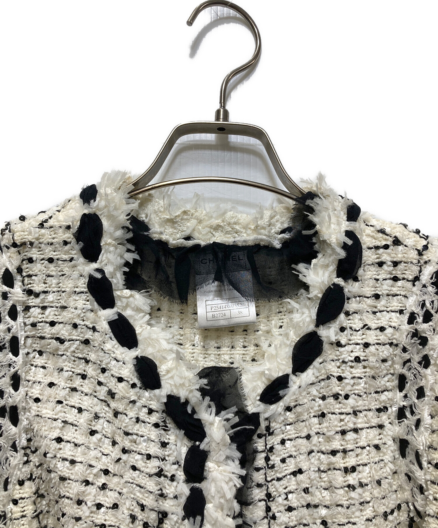 中古・古着通販】CHANEL (シャネル) シルク混ツイード ノーカラー