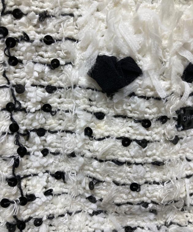 【USED品】CHANEL（シャネル） ホワイト ジャケット 38サイズ 中古・古着通販】CHANEL (シャネル) シルク混ツイード ノーカラー