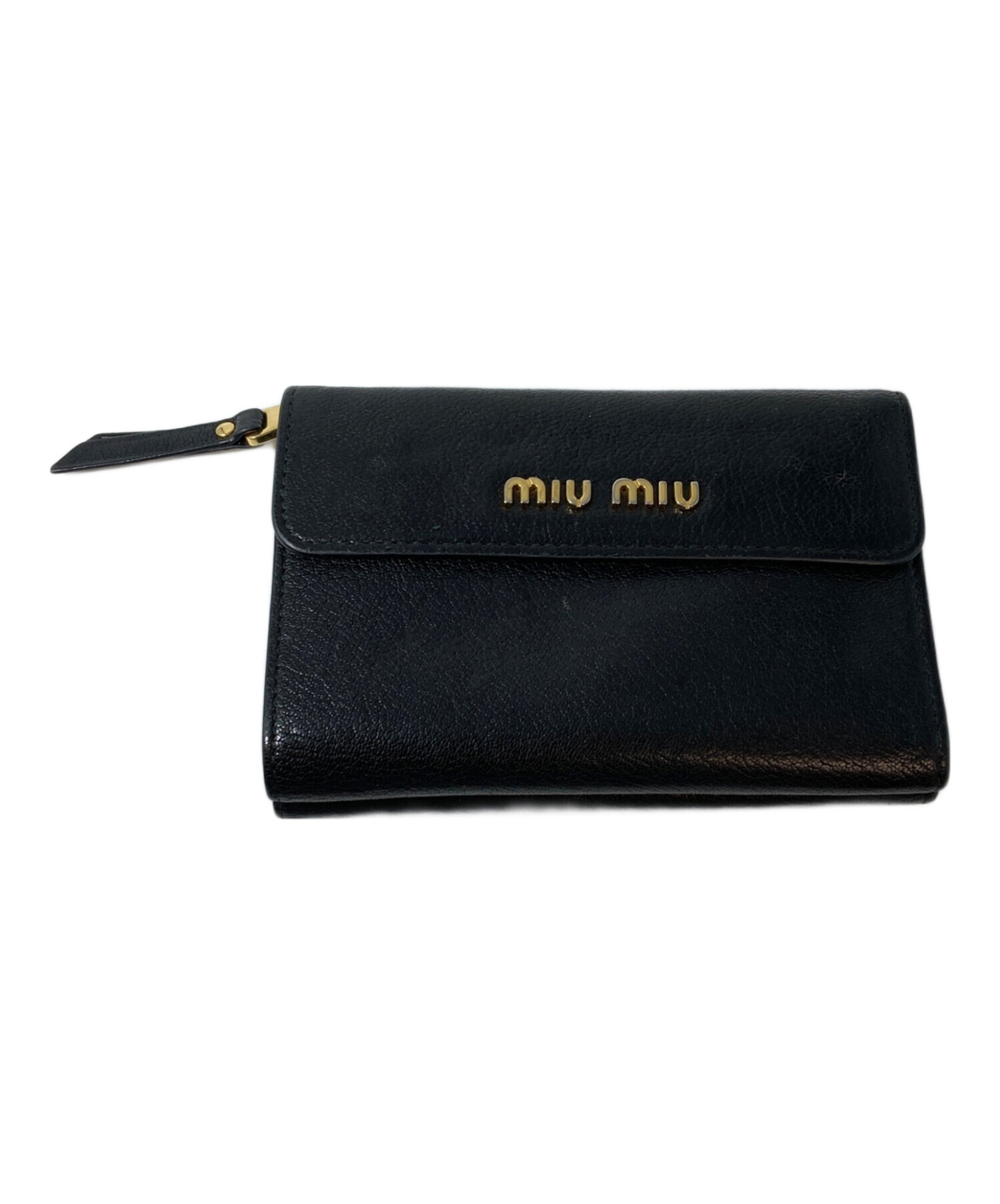 中古・古着通販】MIU MIU (ミュウミュウ) 2つ折り財布 ブラック 