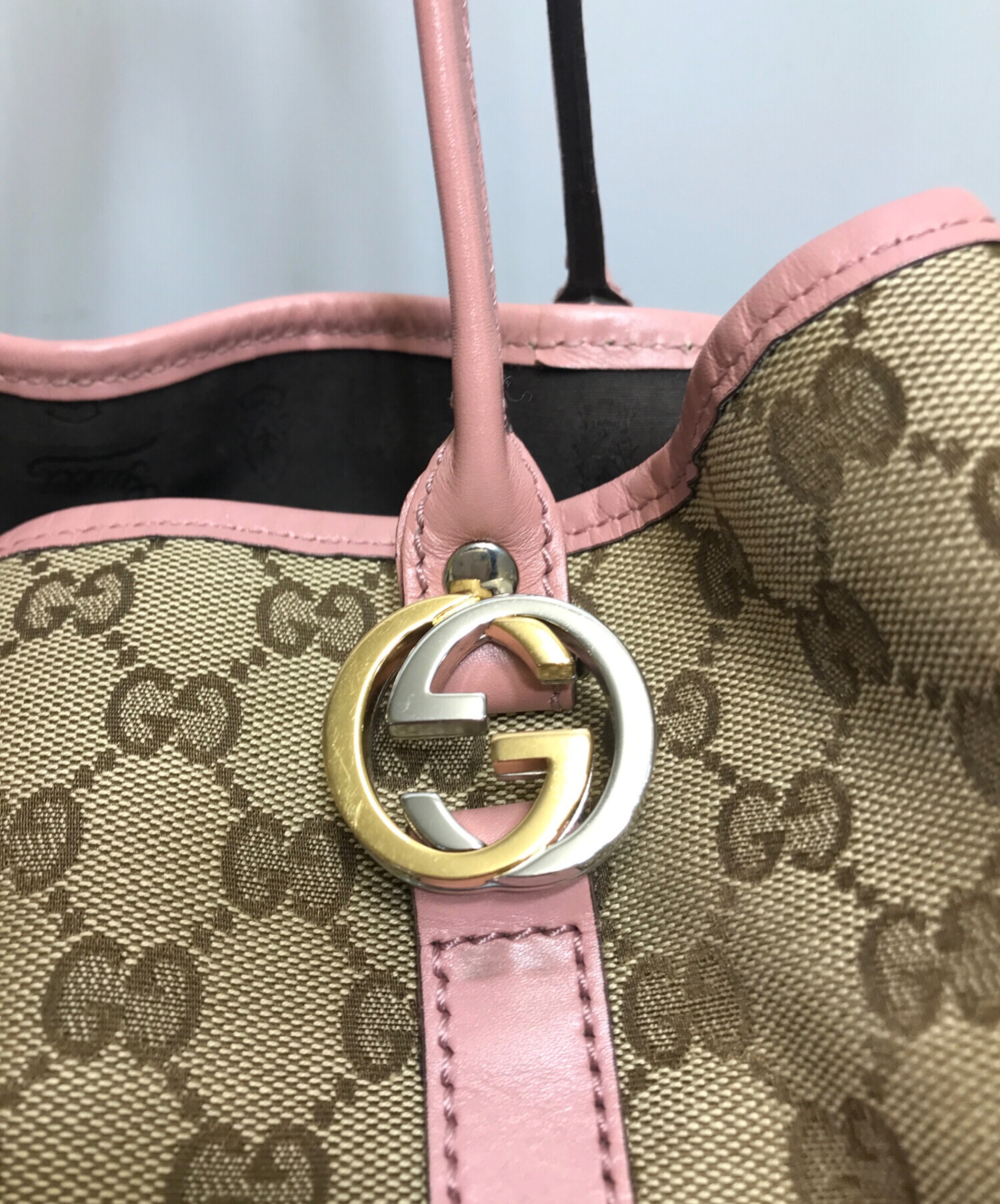 GUCCI グッチ エナメル トートバッグ ピンクベージュ 中古・古着通販】GUCCI (グッチ) GGツインズ トートバッグ ベージュ