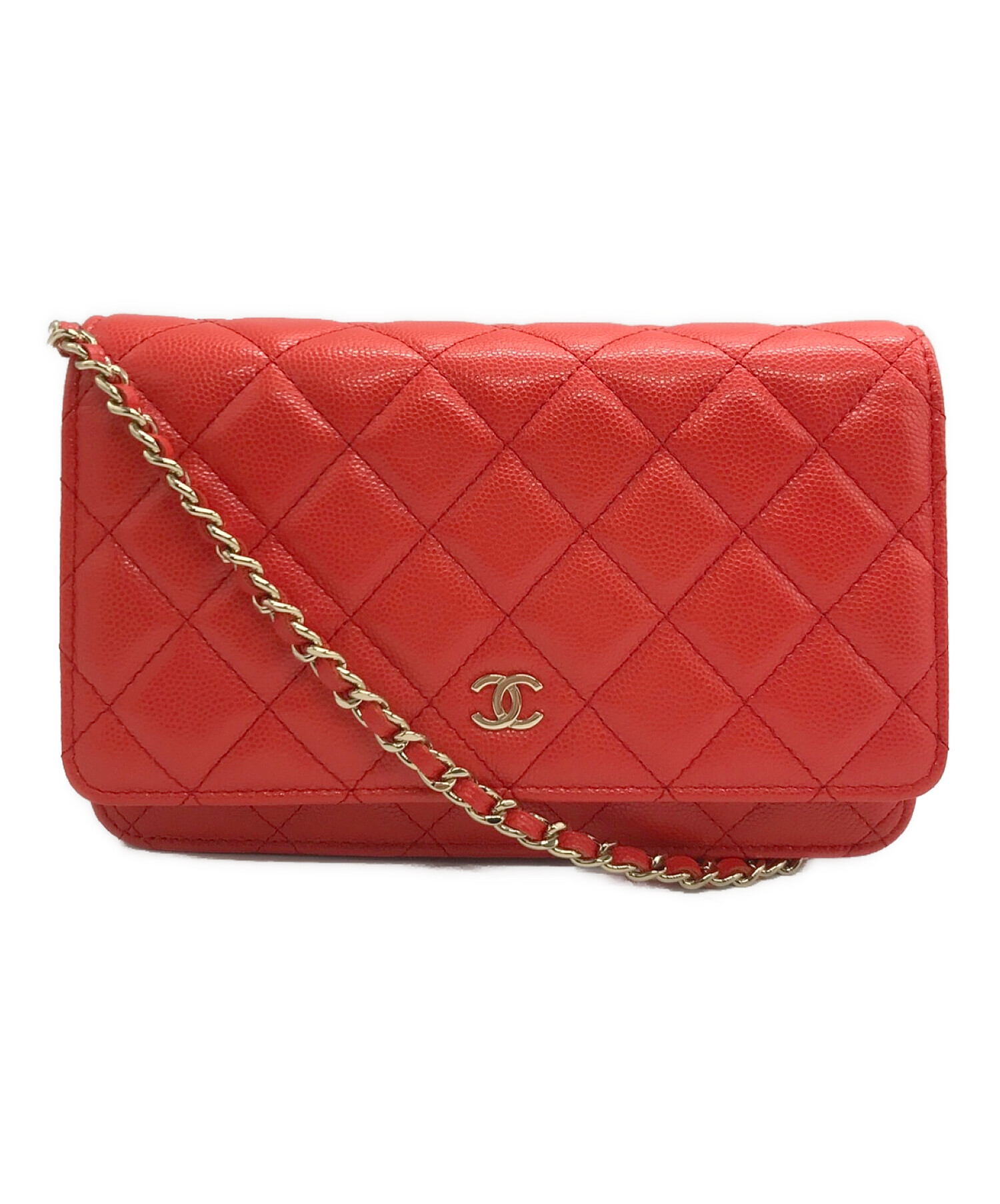 CHANEL レッド ショルダーバッグ チェーンウォレット