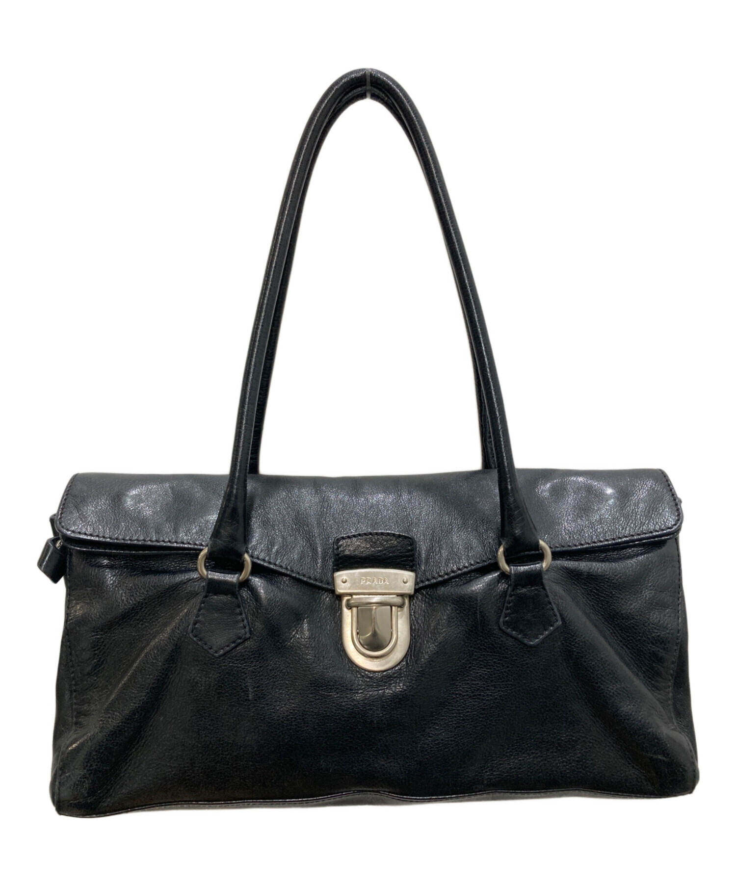 中古・古着通販】PRADA (プラダ) レザーハンドバッグ ブラック 