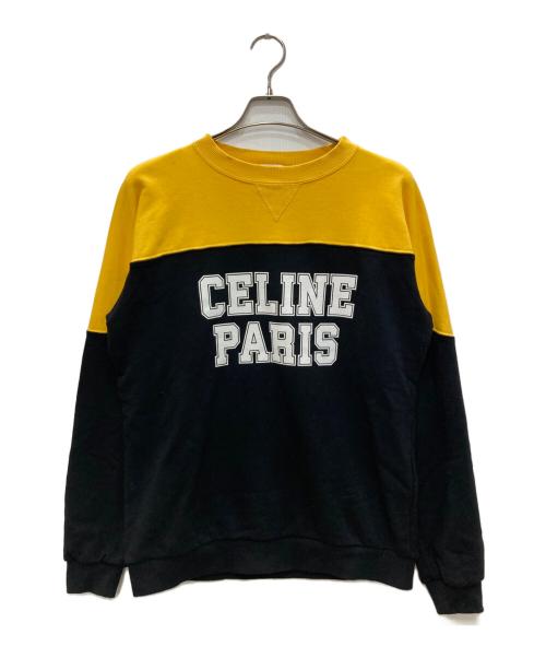 【美品】CELINE ロゴ スウェット イエロー×ブラック 中古・古着通販】CELINE (セリーヌ) ロゴプリントバイカラースウェット